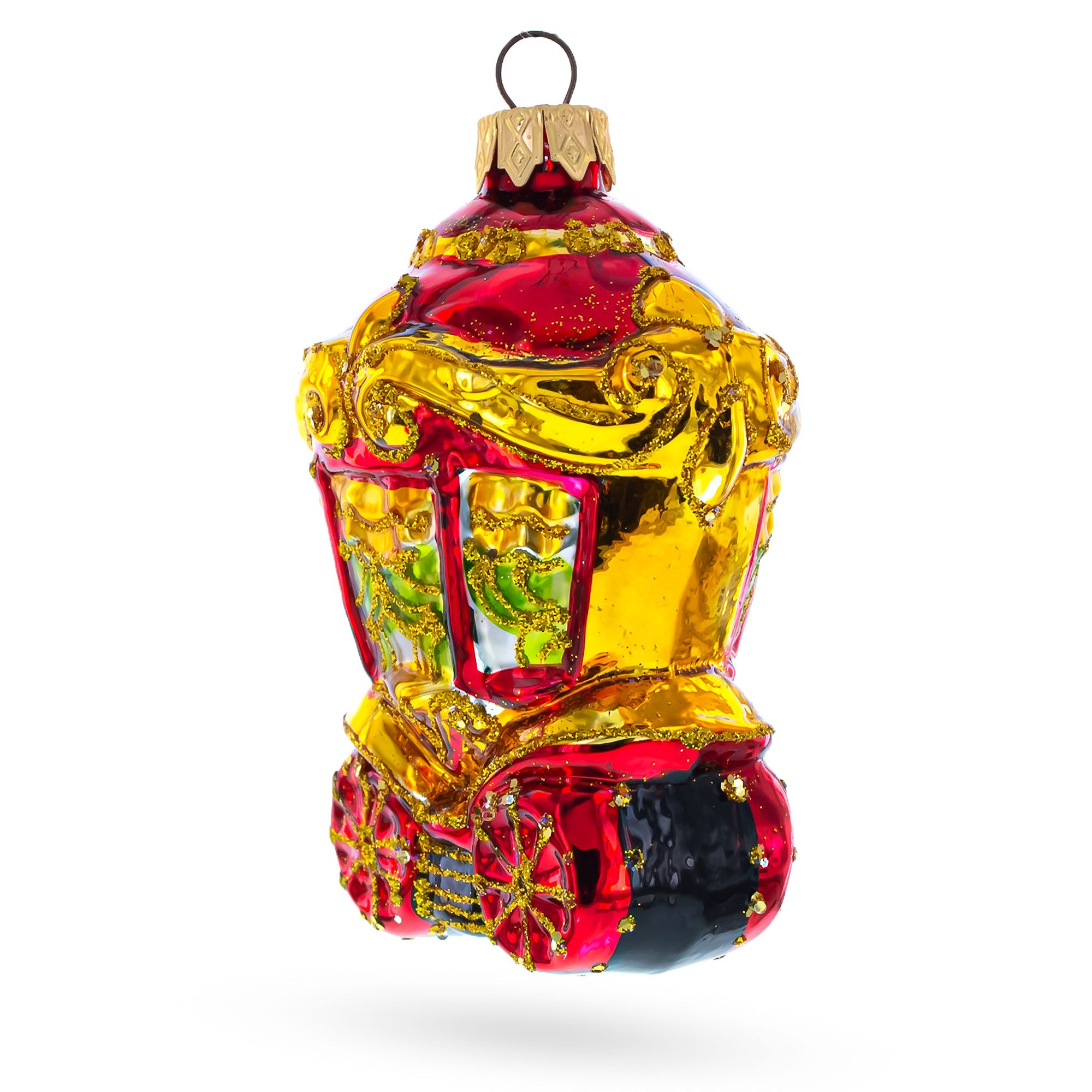 Glittered Royal Coach Glass Christmas Ornament