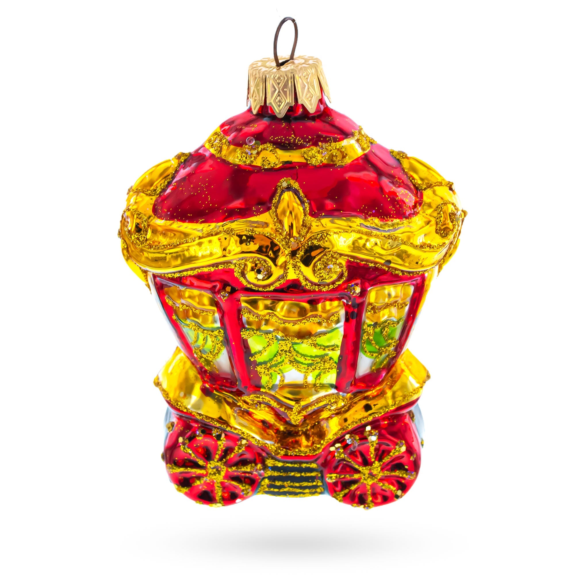 Glittered Royal Coach Glass Christmas Ornament