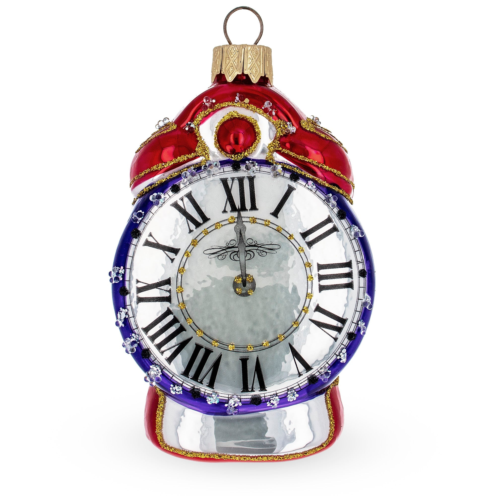 Vintage Style Alarm Clock Glass Christmas Ornament