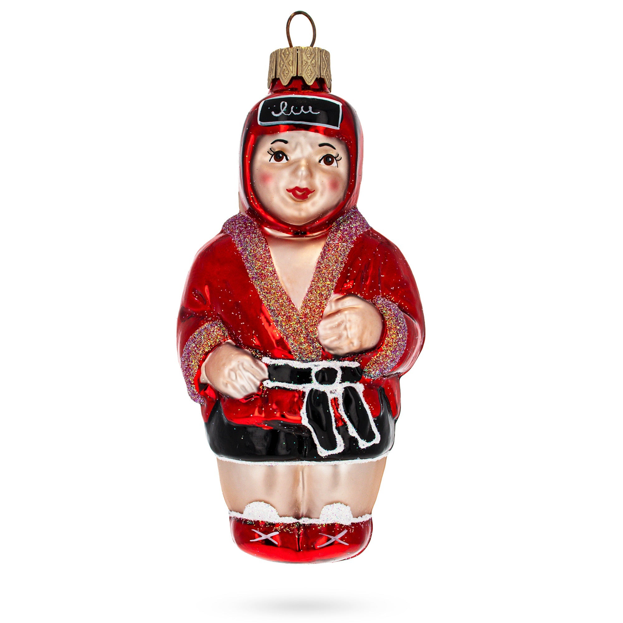 Martial Arts Wrestler In Red Costume Glass Christmas Ornament