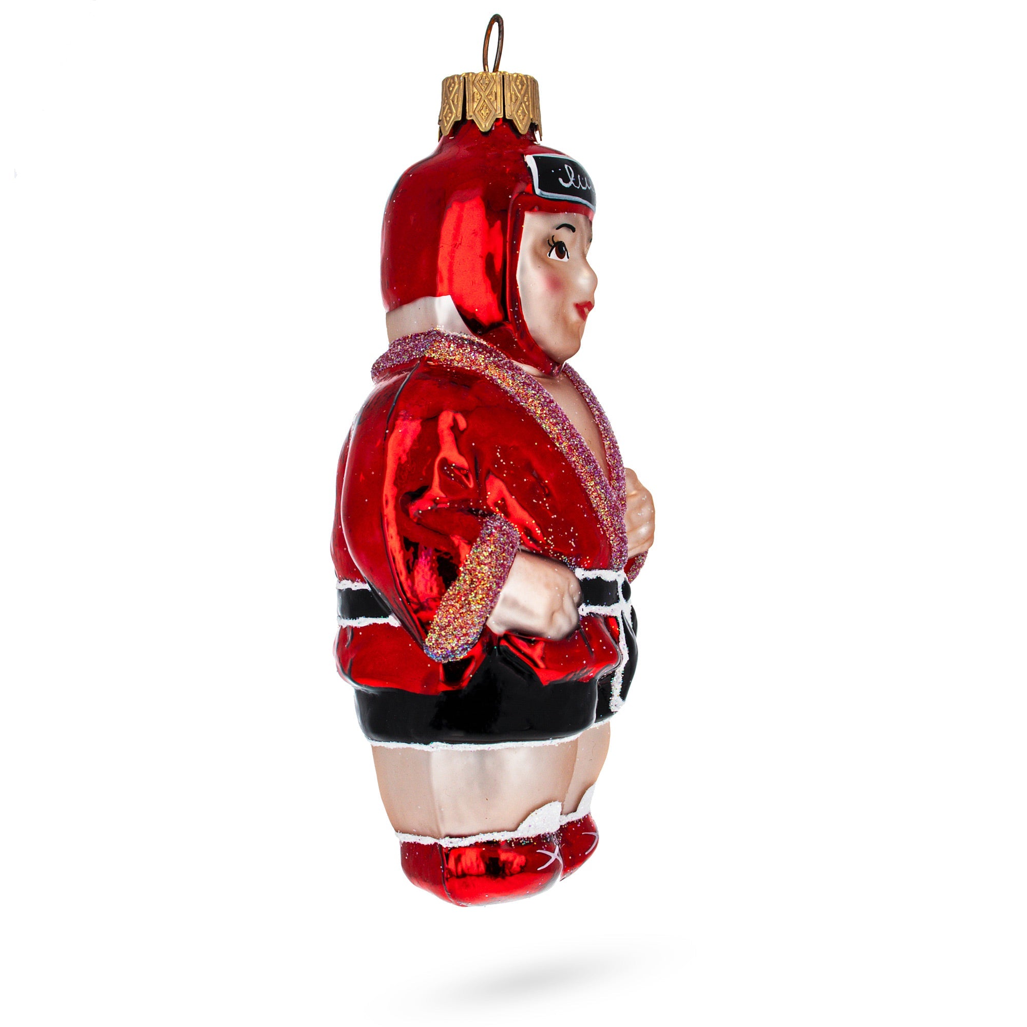 Martial Arts Wrestler In Red Costume Glass Christmas Ornament