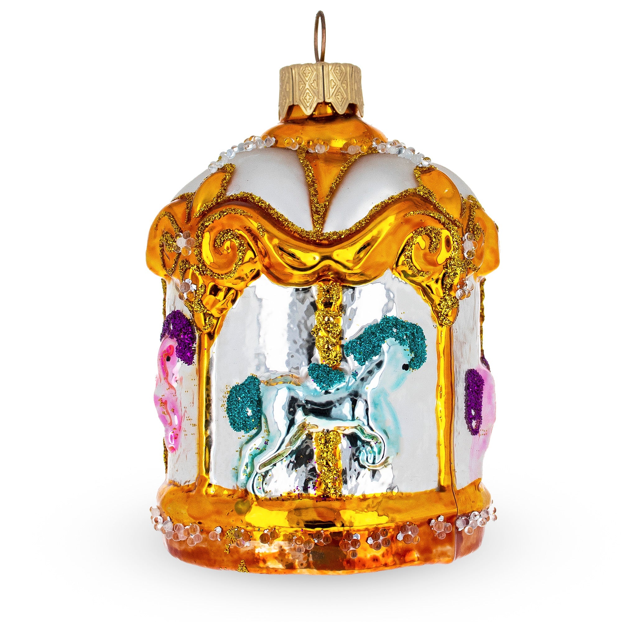 Golden Carousel Glass Christmas Ornament