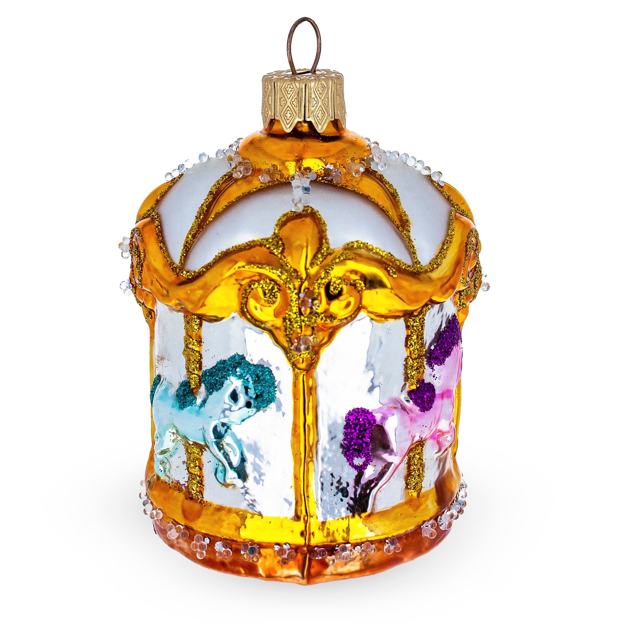 Golden Carousel Glass Christmas Ornament