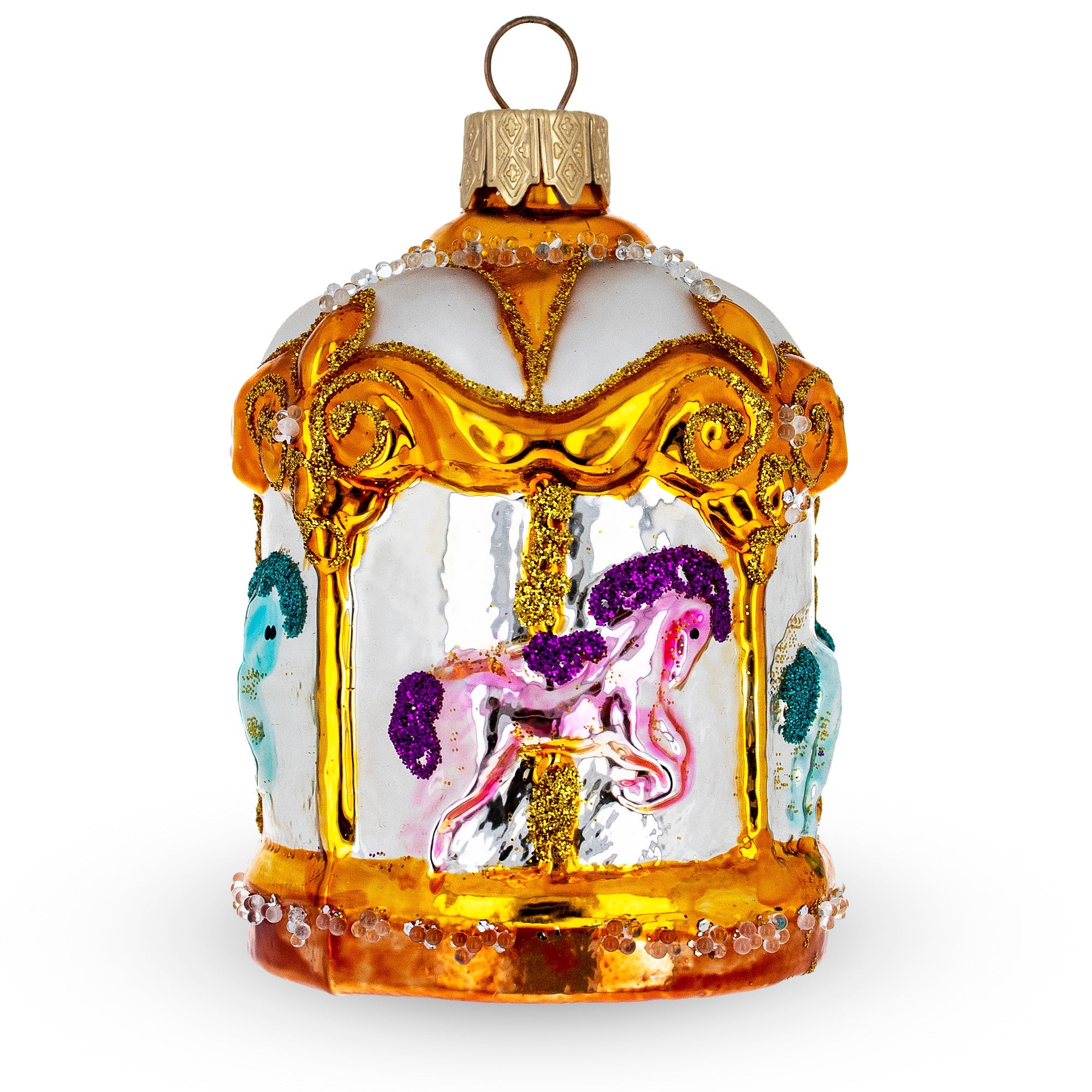 Golden Carousel Glass Christmas Ornament