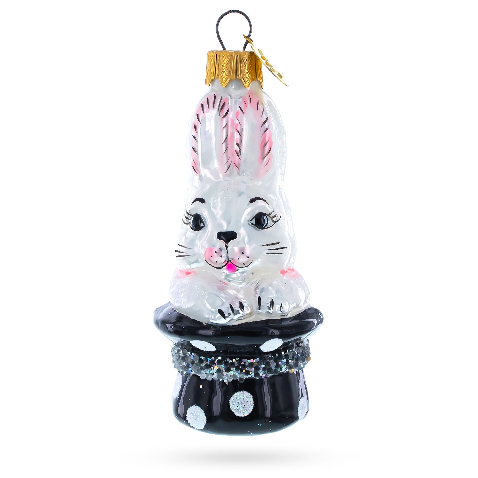 Rabbit In Magician Hat Glass Christmas Ornament