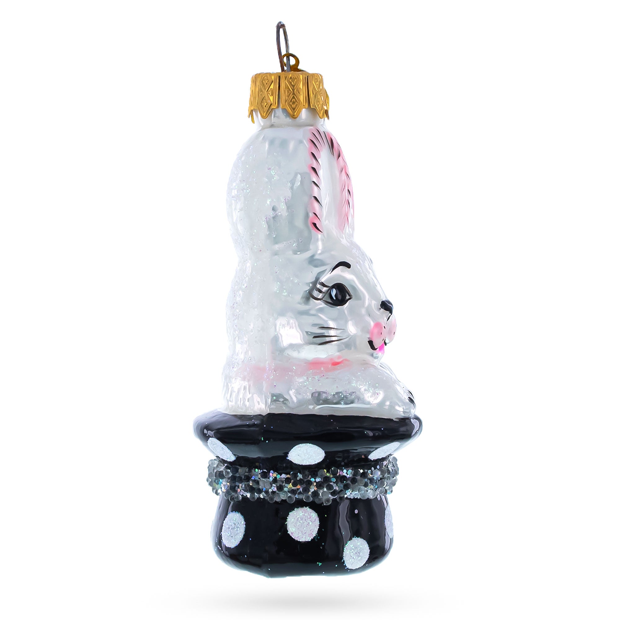 Rabbit In Magician Hat Glass Christmas Ornament