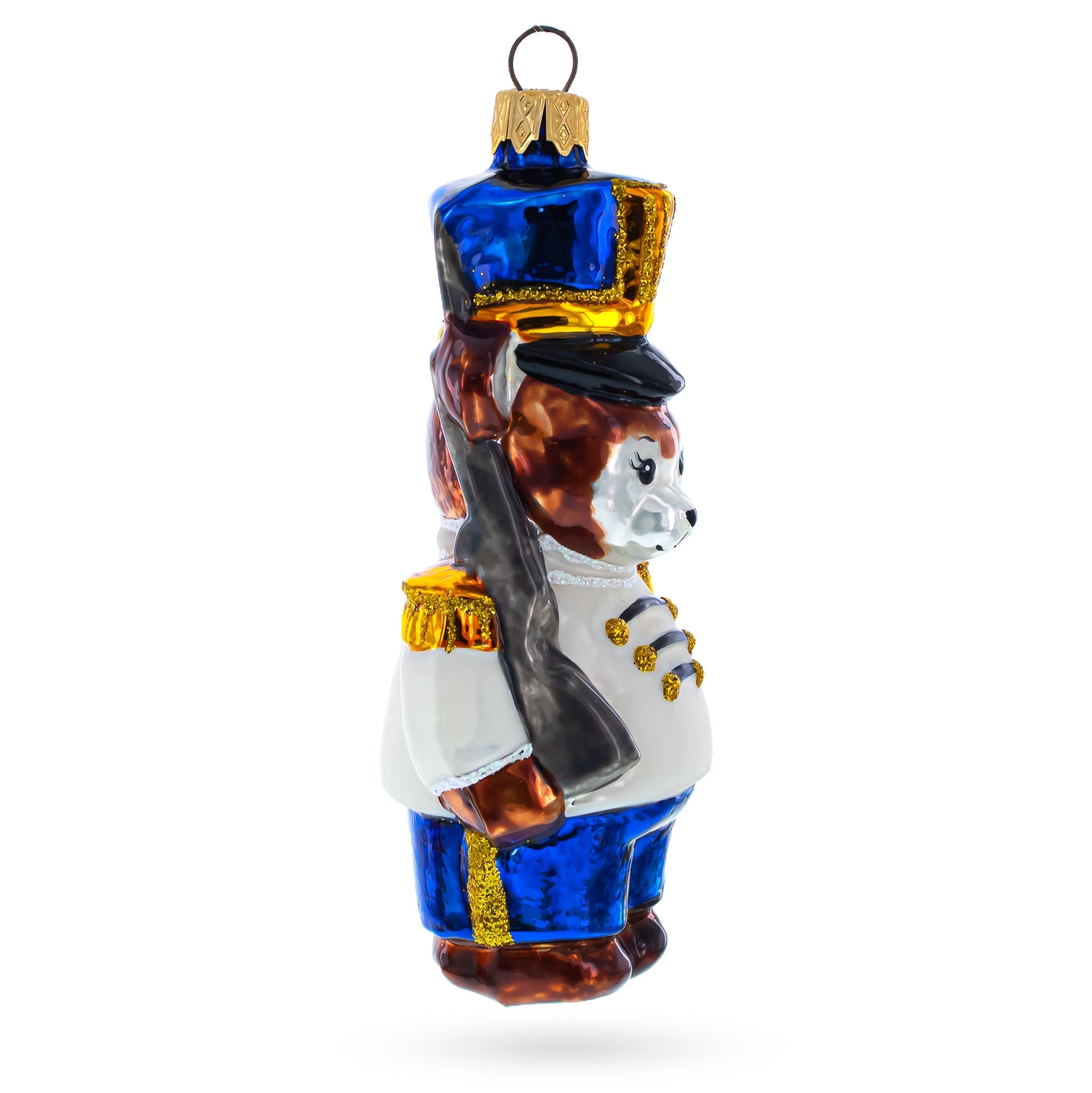 Teddy Bear Soldier With Rifle Glass Christmas Ornament