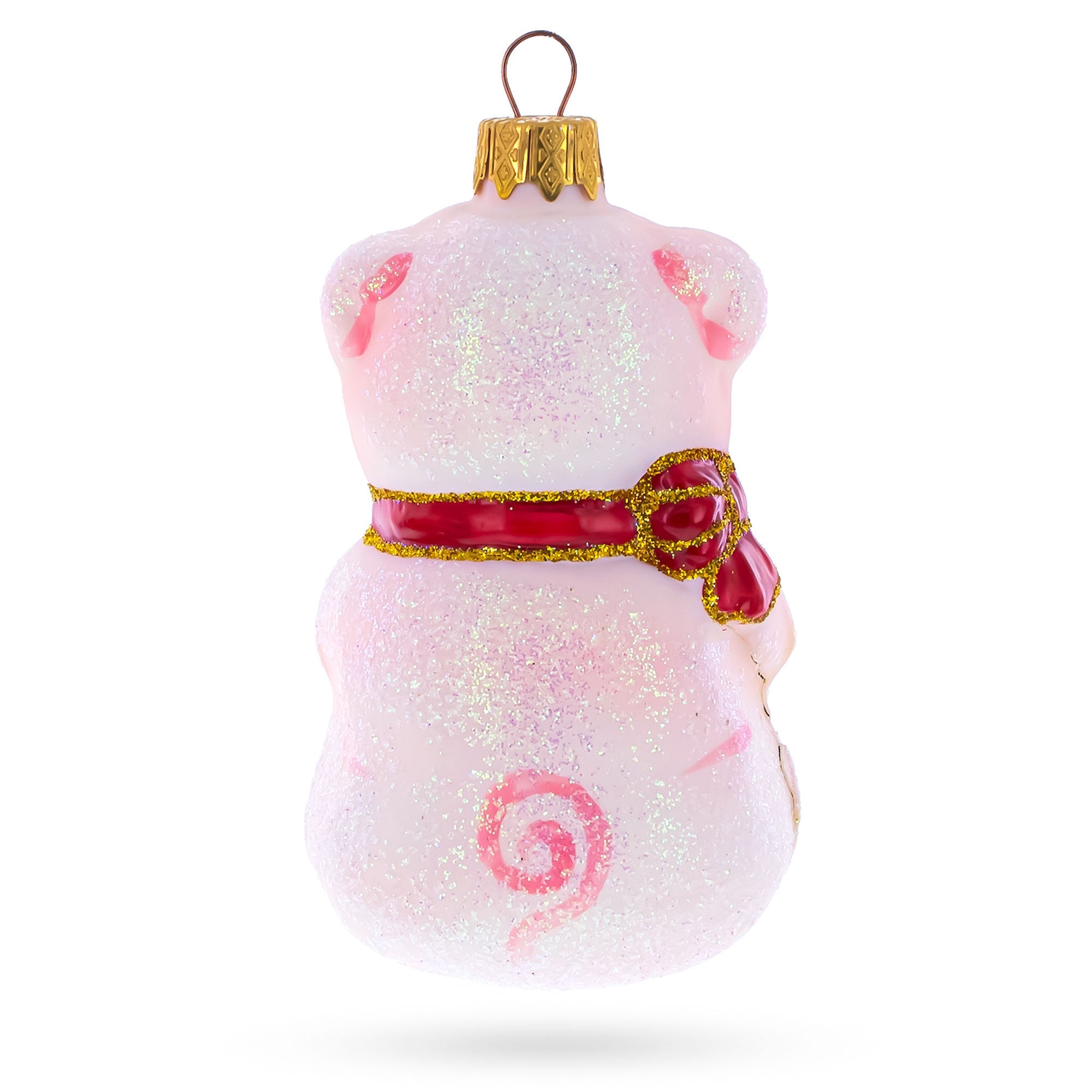 Happy Pig With Gifts Glass Christmas Ornament