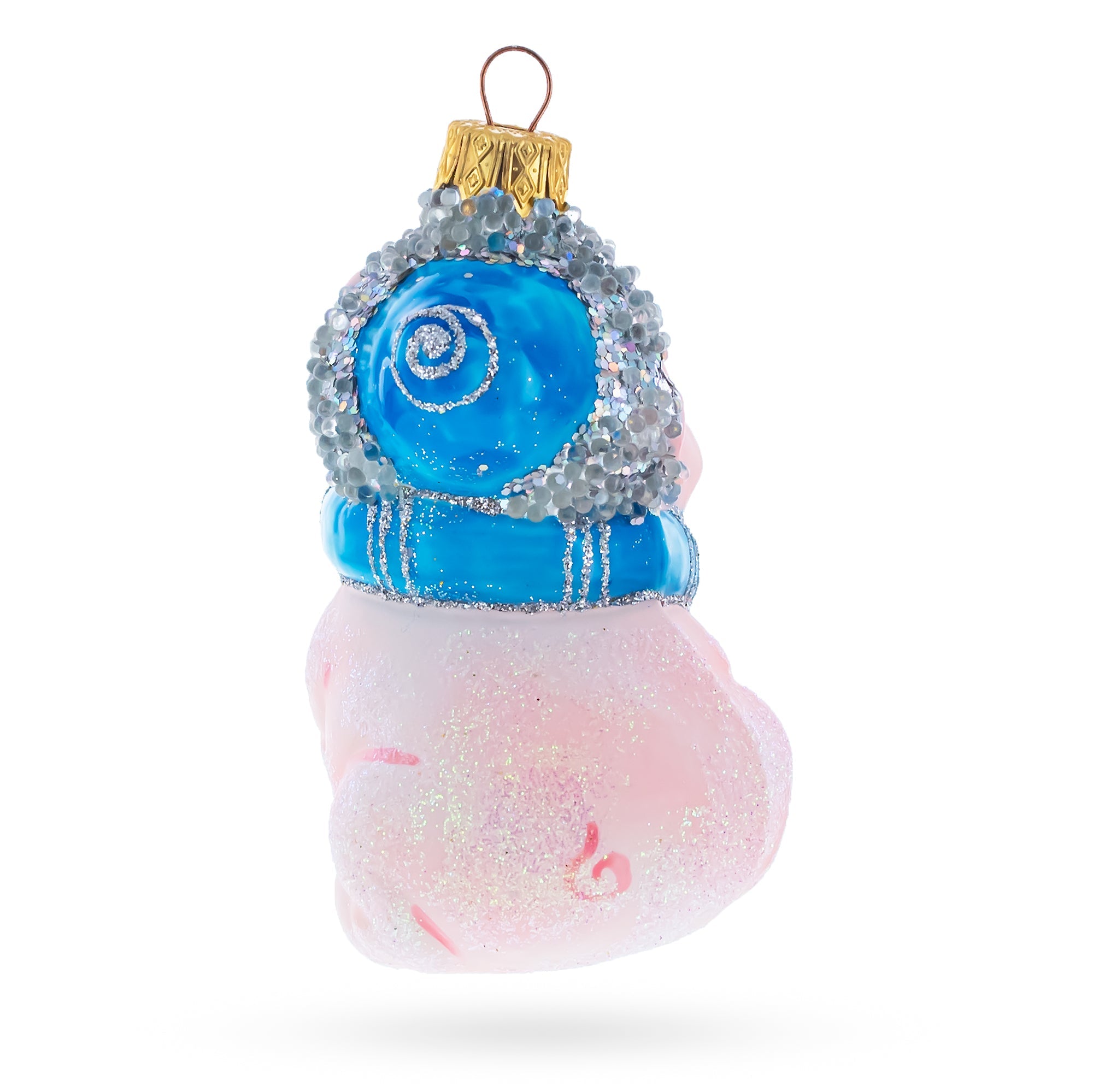 Happy Piglet With Blue Scarf Glass Christmas Ornament