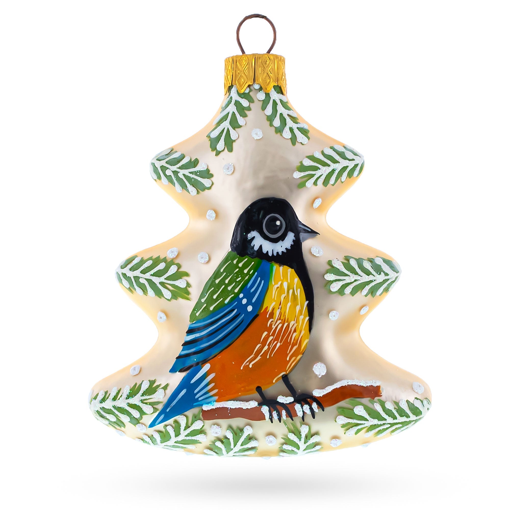 Colorful Bird On A Tree Shaped Glass Christmas Ornament