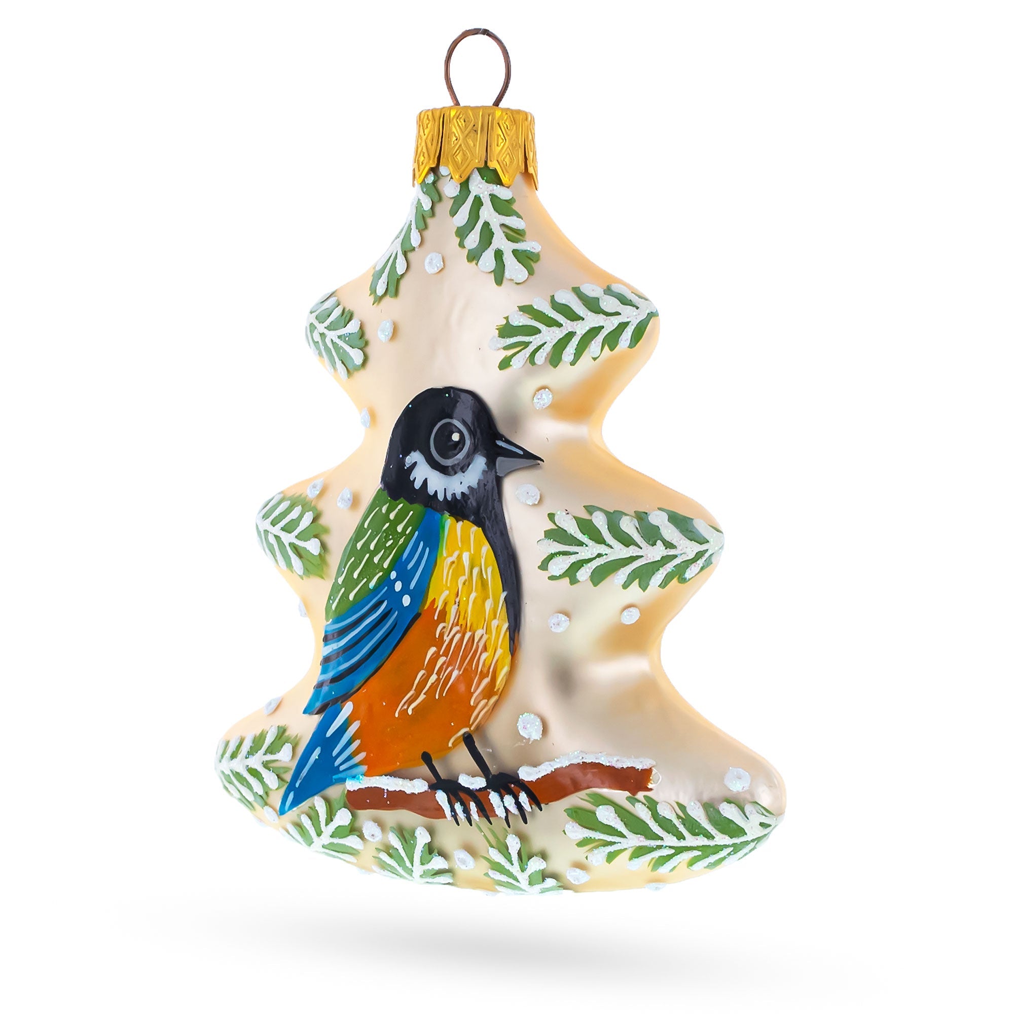 Colorful Bird On A Tree Shaped Glass Christmas Ornament