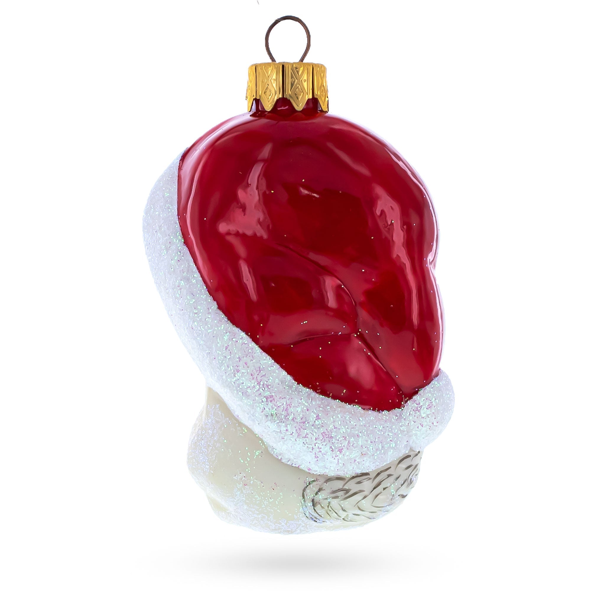 White Cat In Santa Hat Glass Christmas Ornament