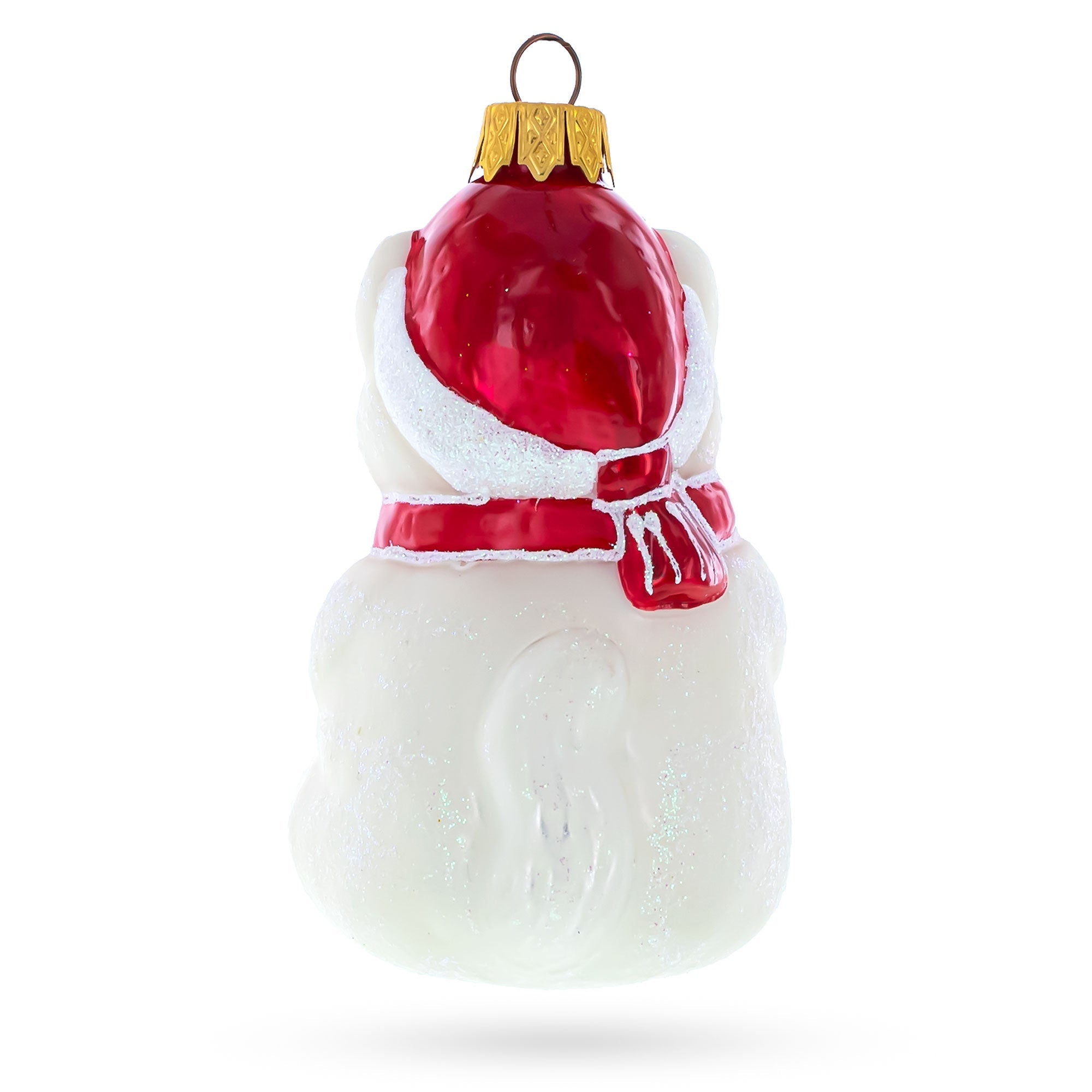 White Cat Wearing Red Scarf Glass Christmas Ornament