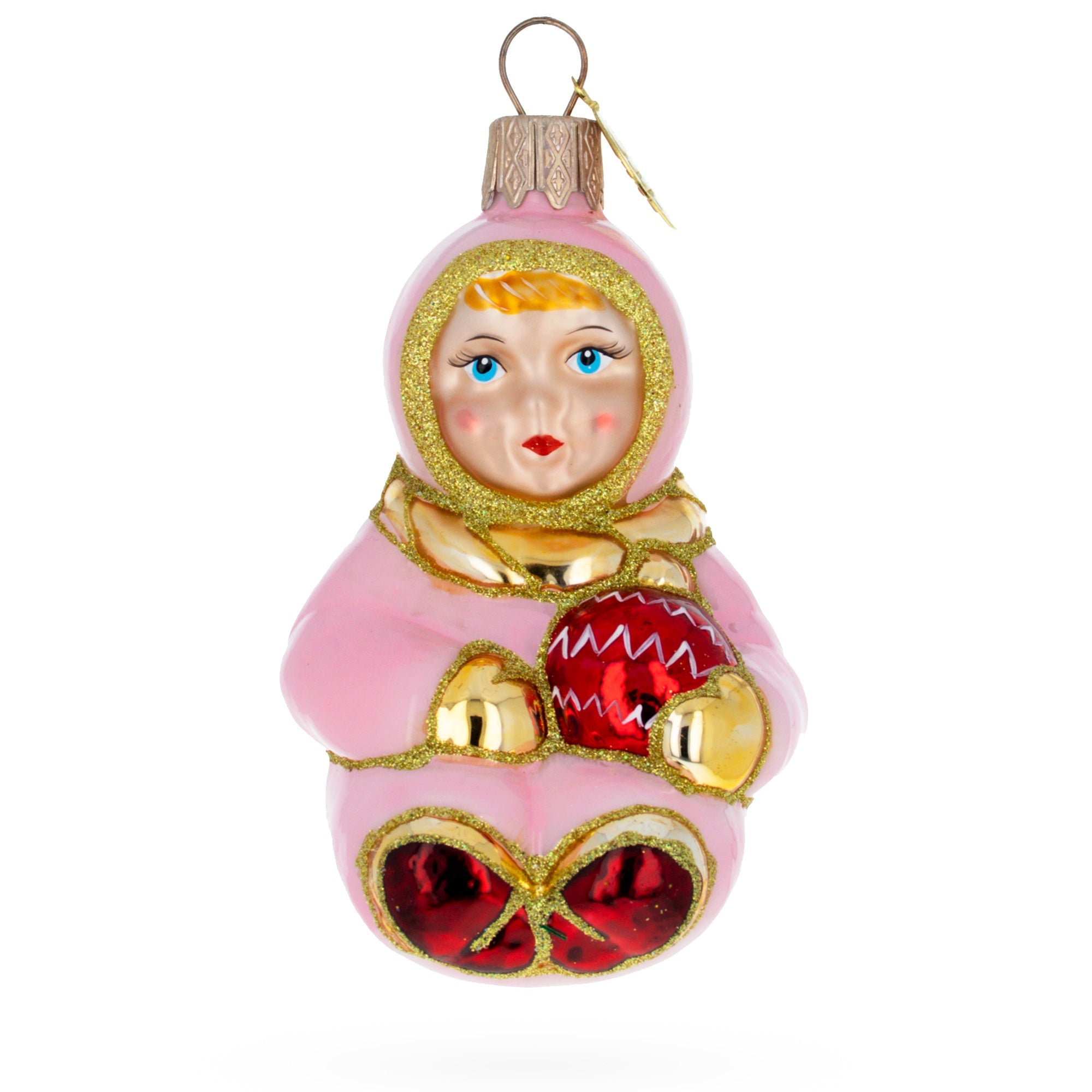 Toddler Girl In Pink Glass Christmas Ornament