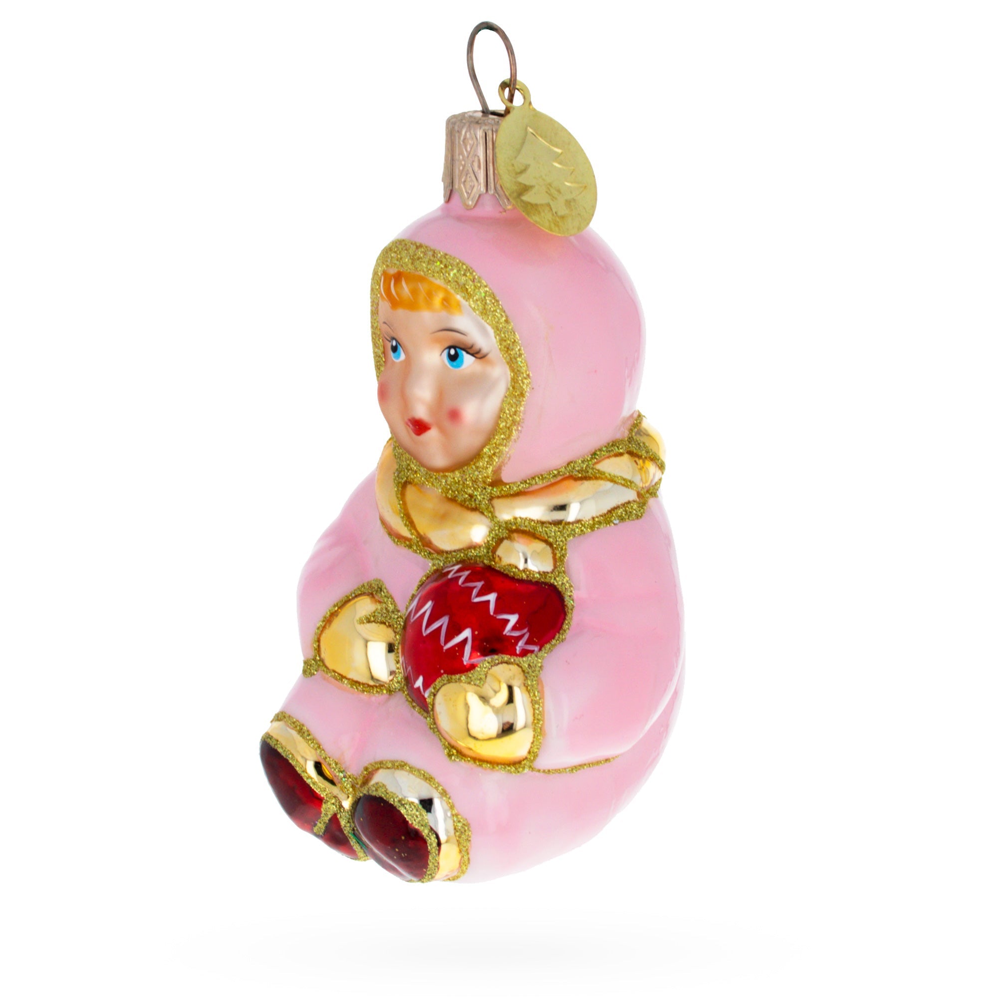 Toddler Girl In Pink Glass Christmas Ornament