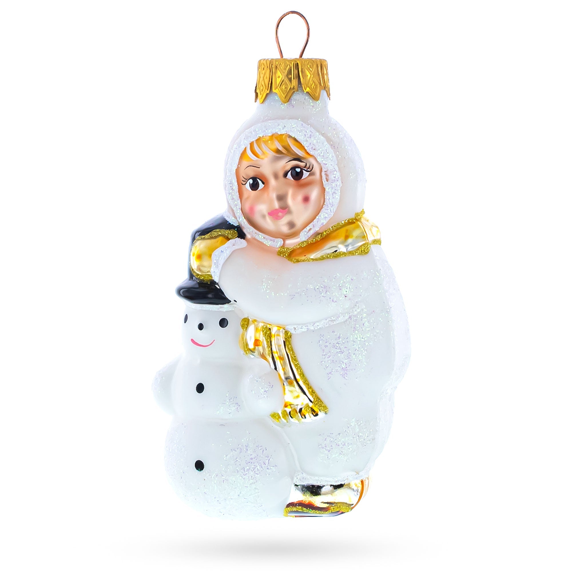 Toddler Hugging Snowman Glass Christmas Ornament