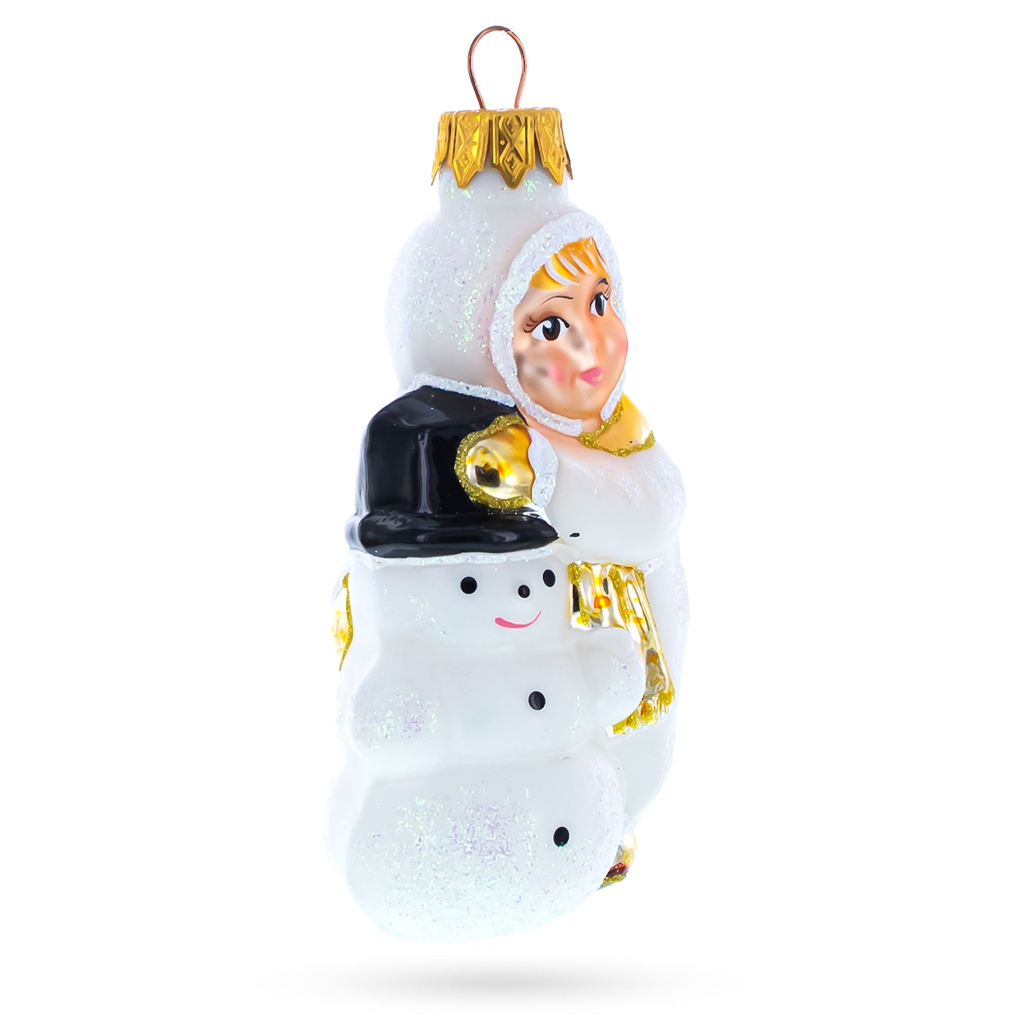 Toddler Hugging Snowman Glass Christmas Ornament