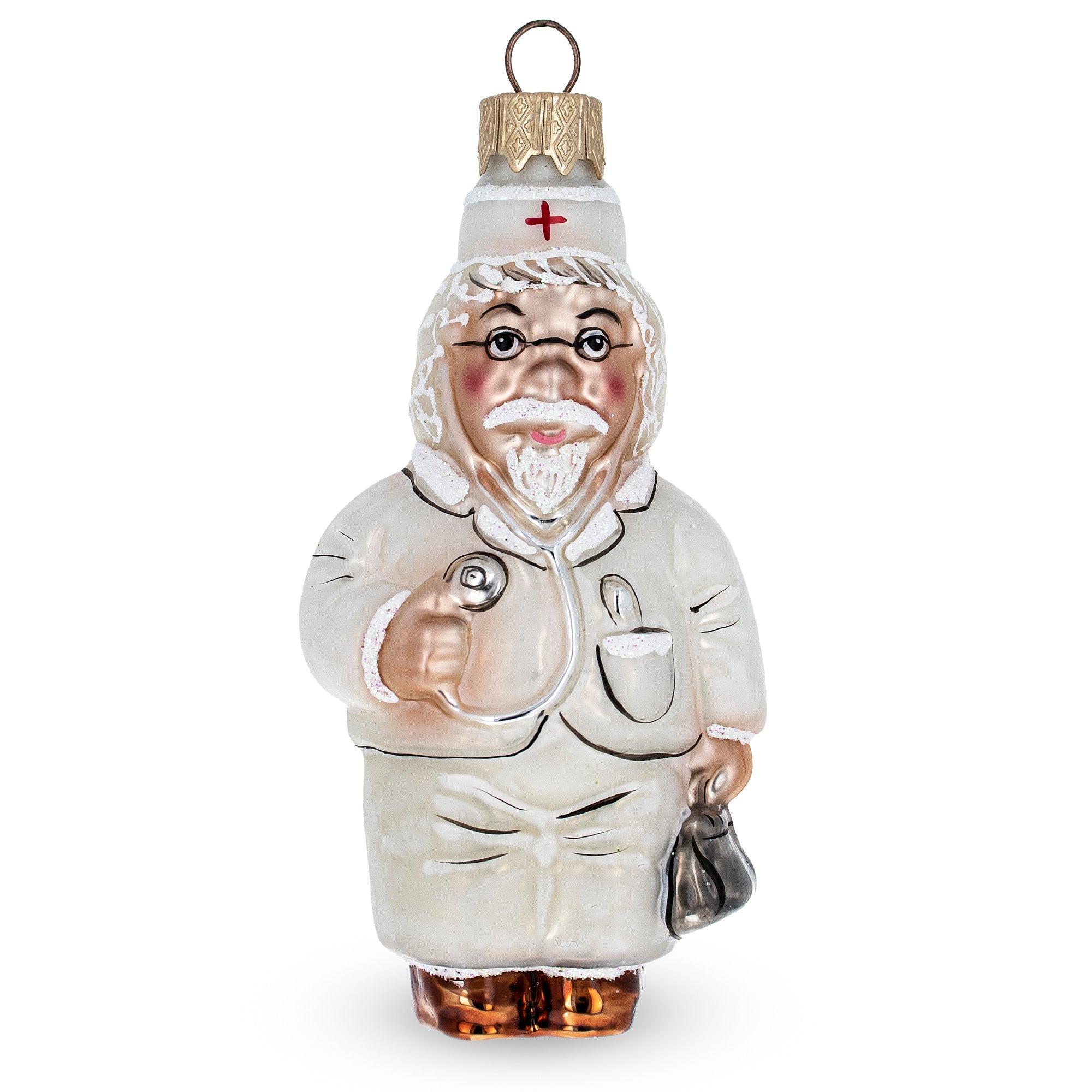 Doctor With Stethoscope Glass Christmas Ornament