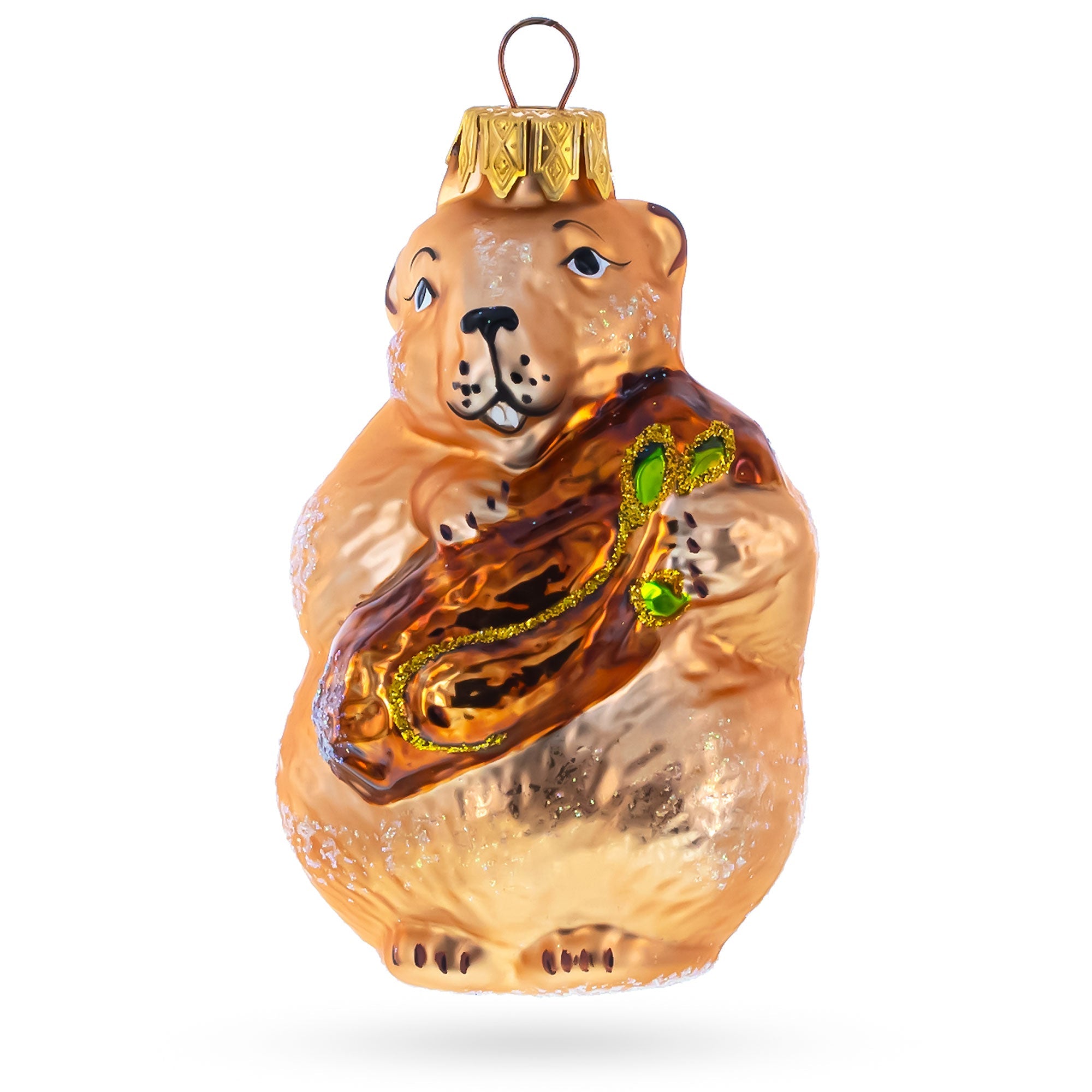 Otter Holding A Log Glass Christmas Ornament