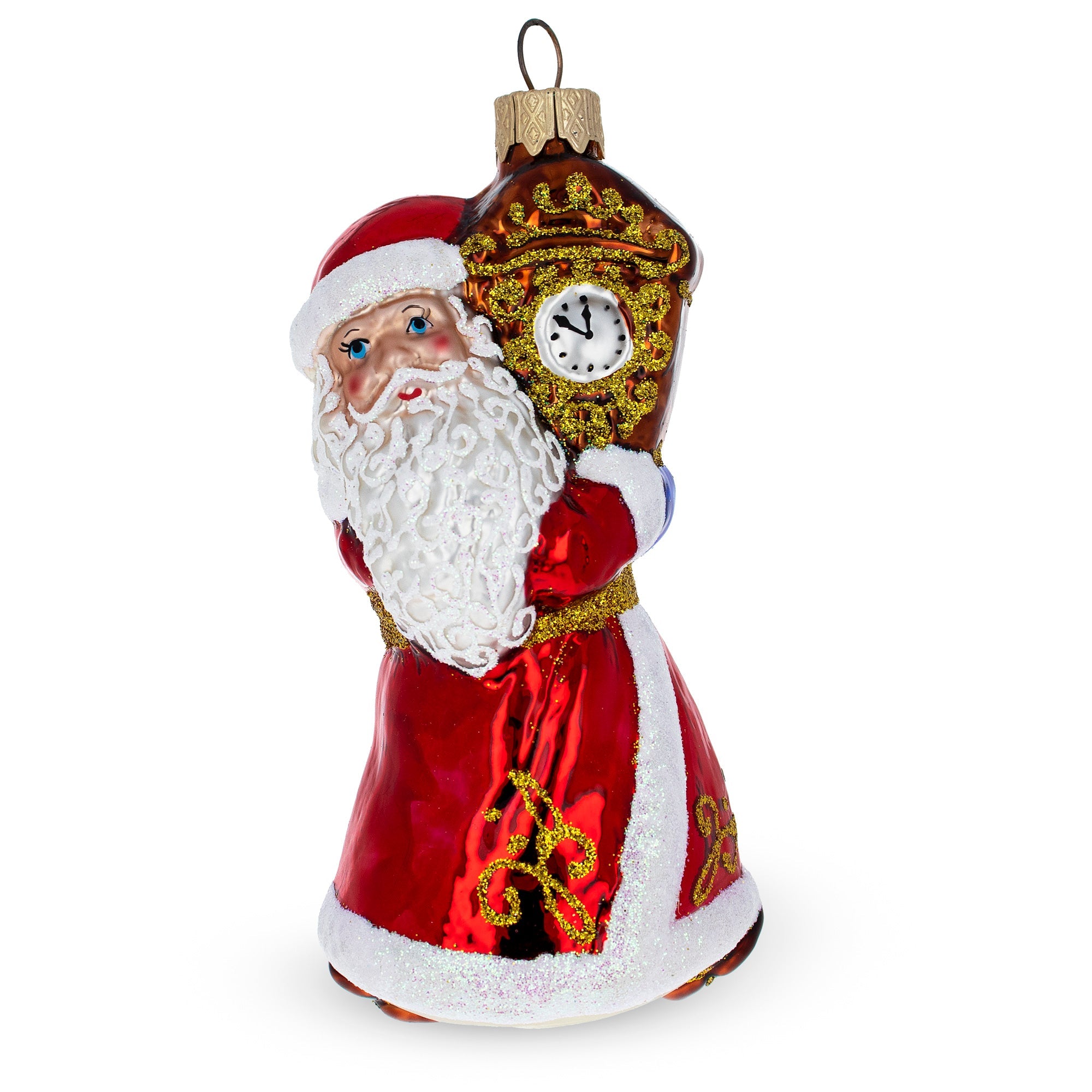 Santa With Clock Glass  Christmas Ornament