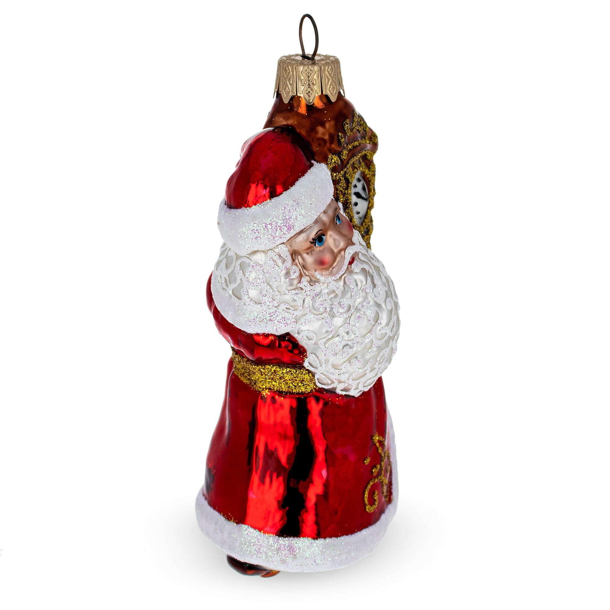 Santa With Clock Glass  Christmas Ornament