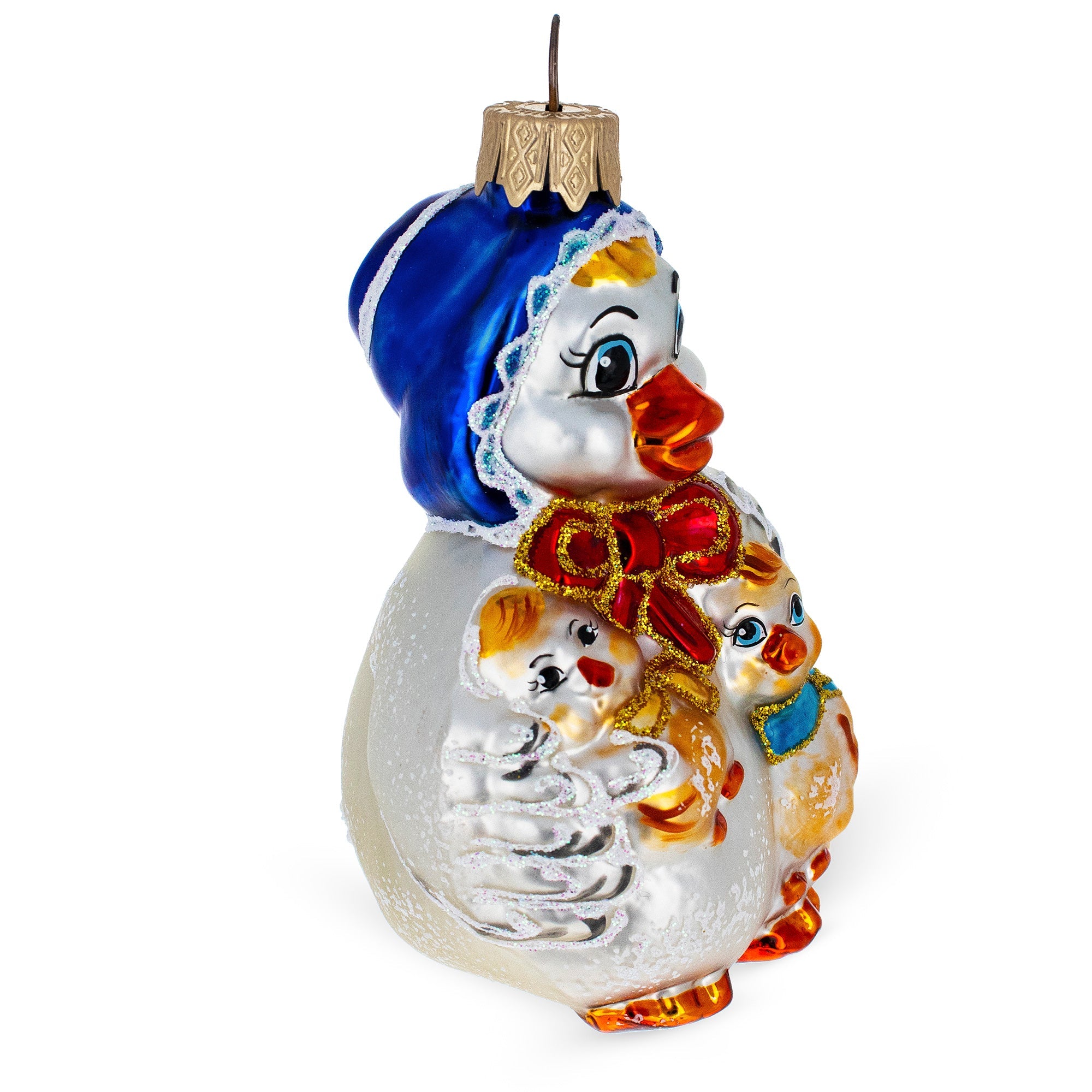 Mother Goose With Ducklings Glass Christmas Ornament