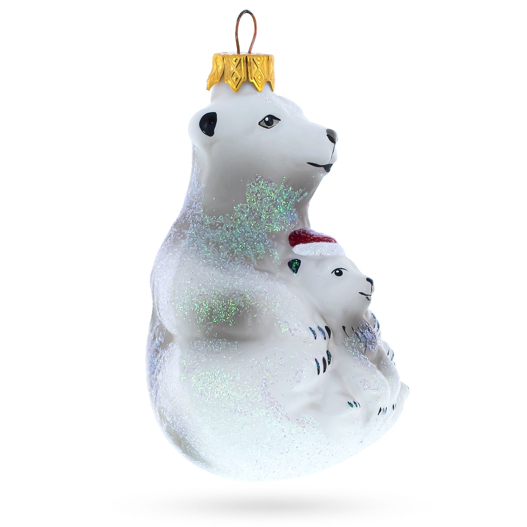 Mother Bear With Cub Glass Christmas Ornament