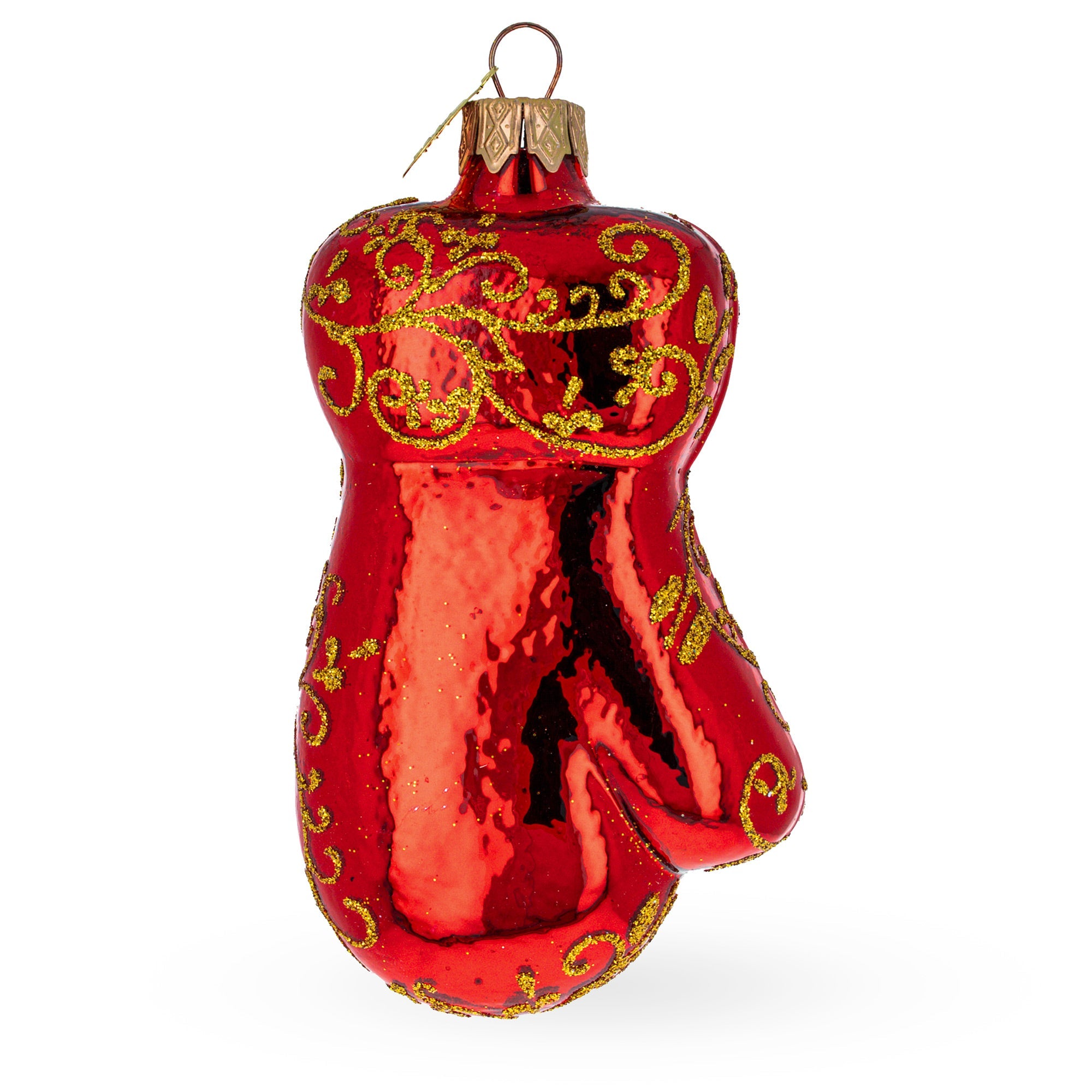 Glossy Red Mitten Glass Christmas Ornament