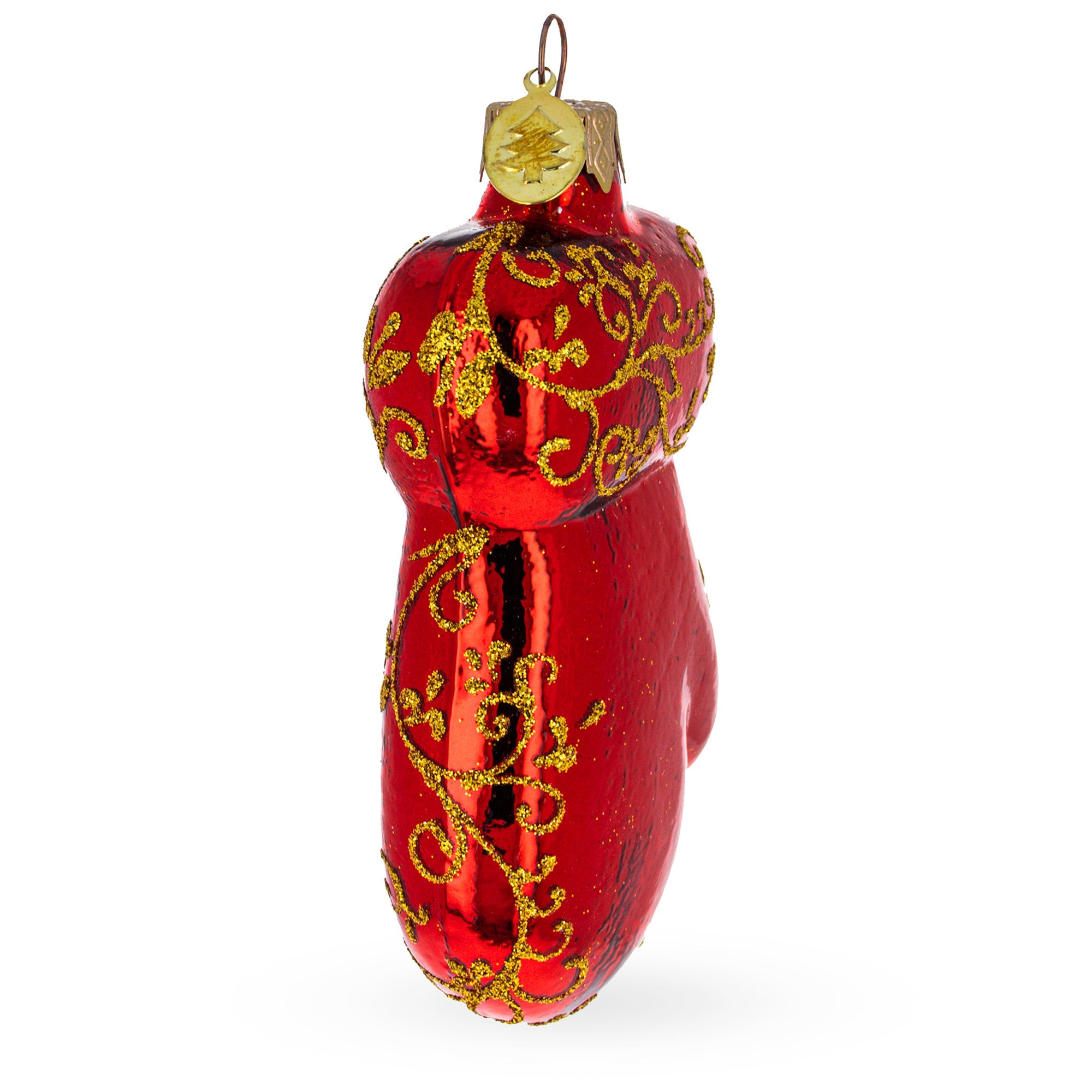 Glossy Red Mitten Glass Christmas Ornament