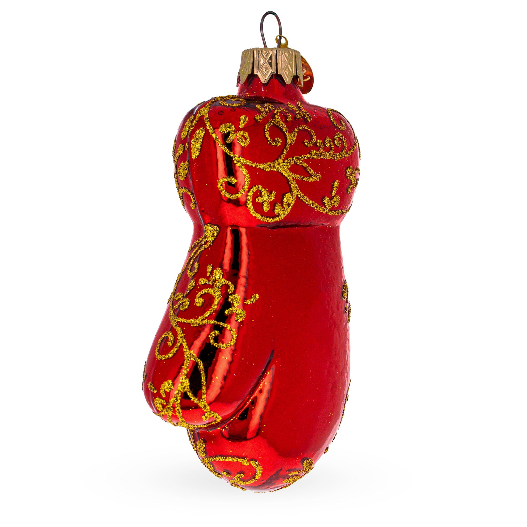 Glossy Red Mitten Glass Christmas Ornament