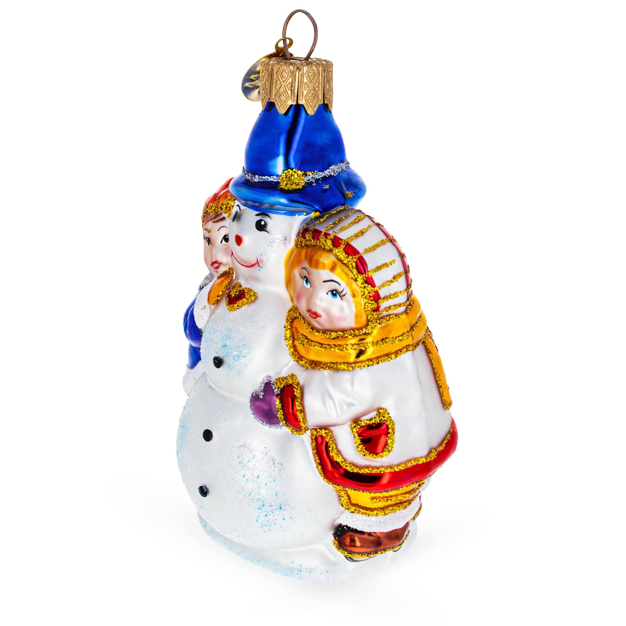 Kids Making Snowman Glass Christmas Ornament