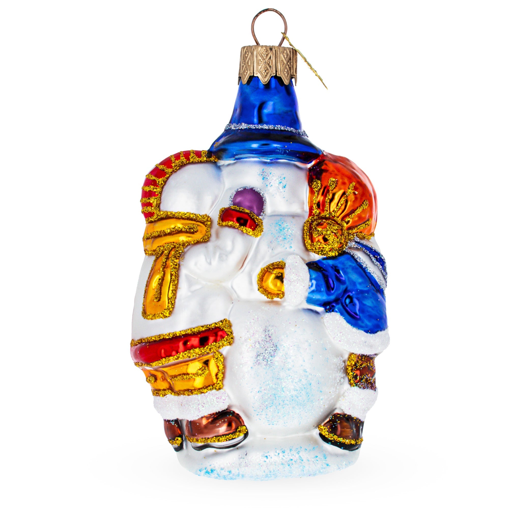 Kids Making Snowman Glass Christmas Ornament