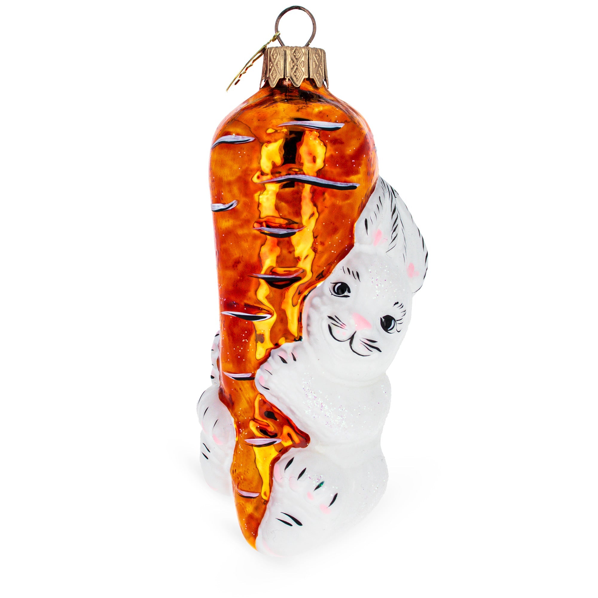 Bunny With Carrot Glass Christmas Ornament