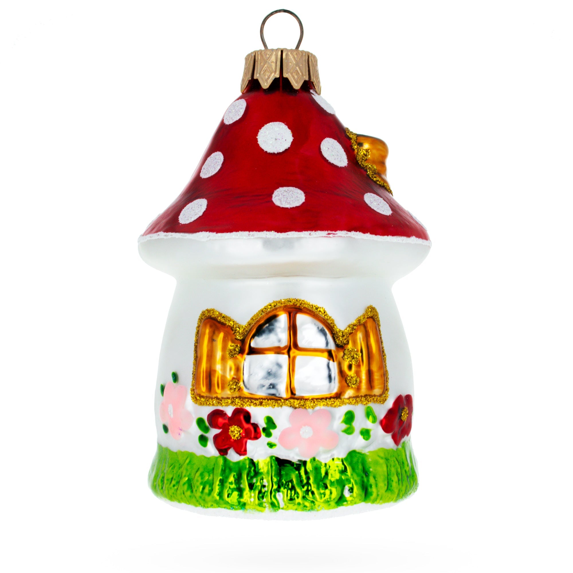 Mushroom House Glass Christmas Ornament