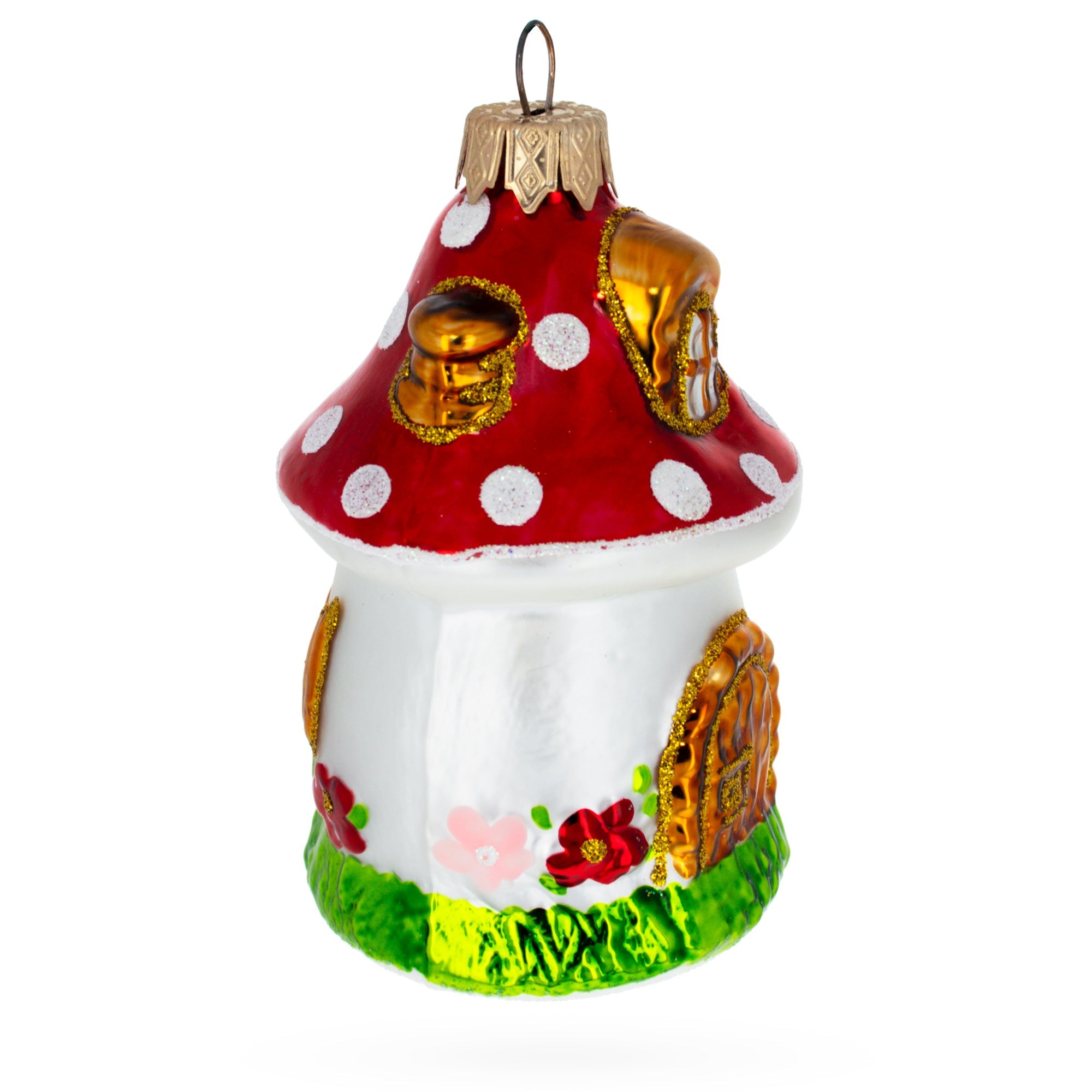 Mushroom House Glass Christmas Ornament