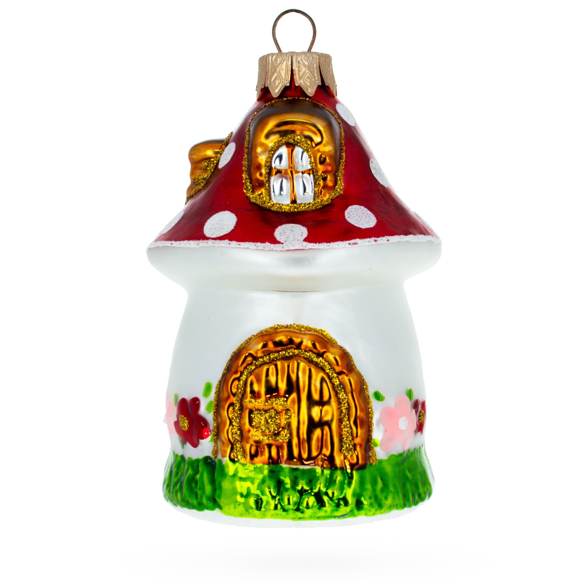 Mushroom House Glass Christmas Ornament