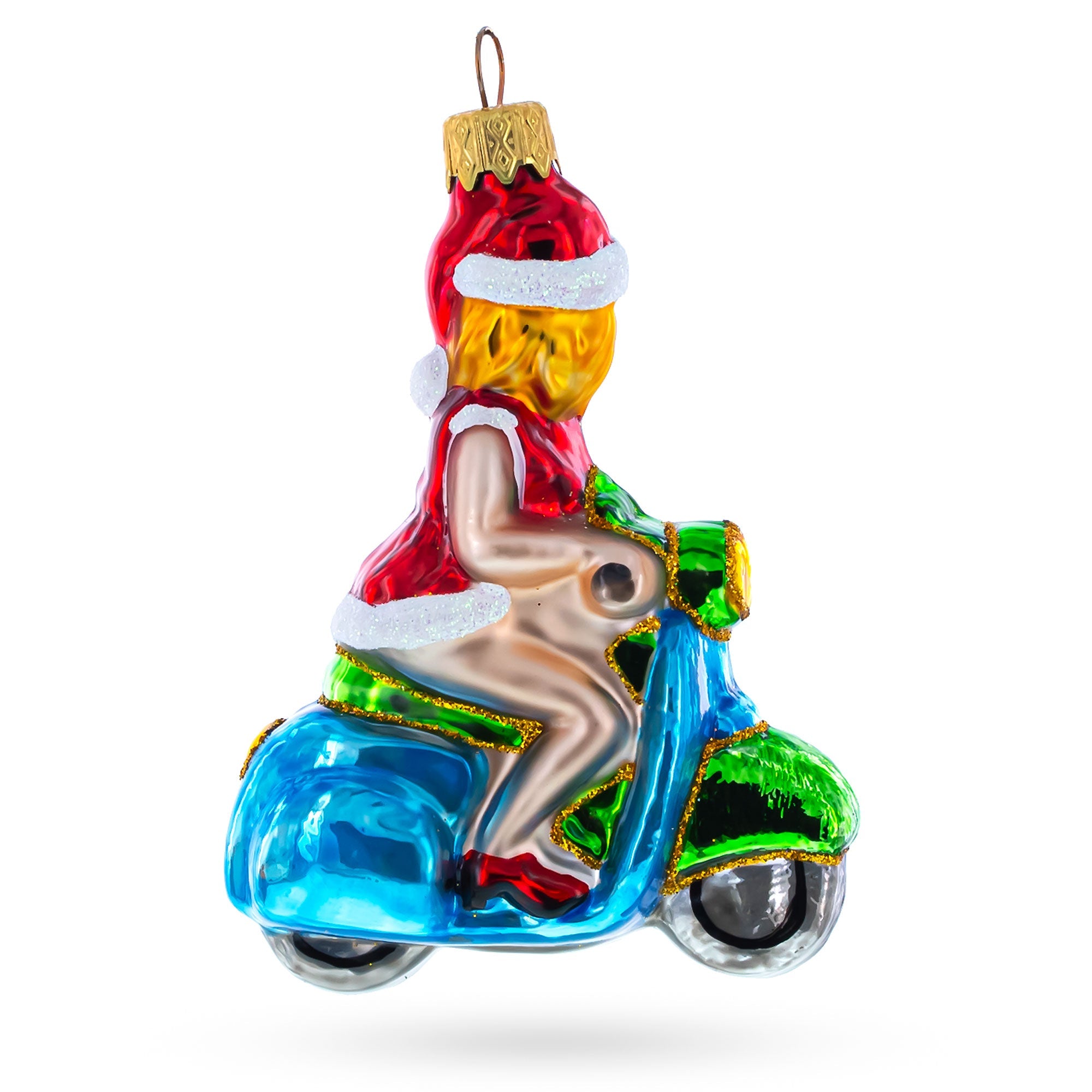 Girl Riding Scooter Glass Christmas Ornament