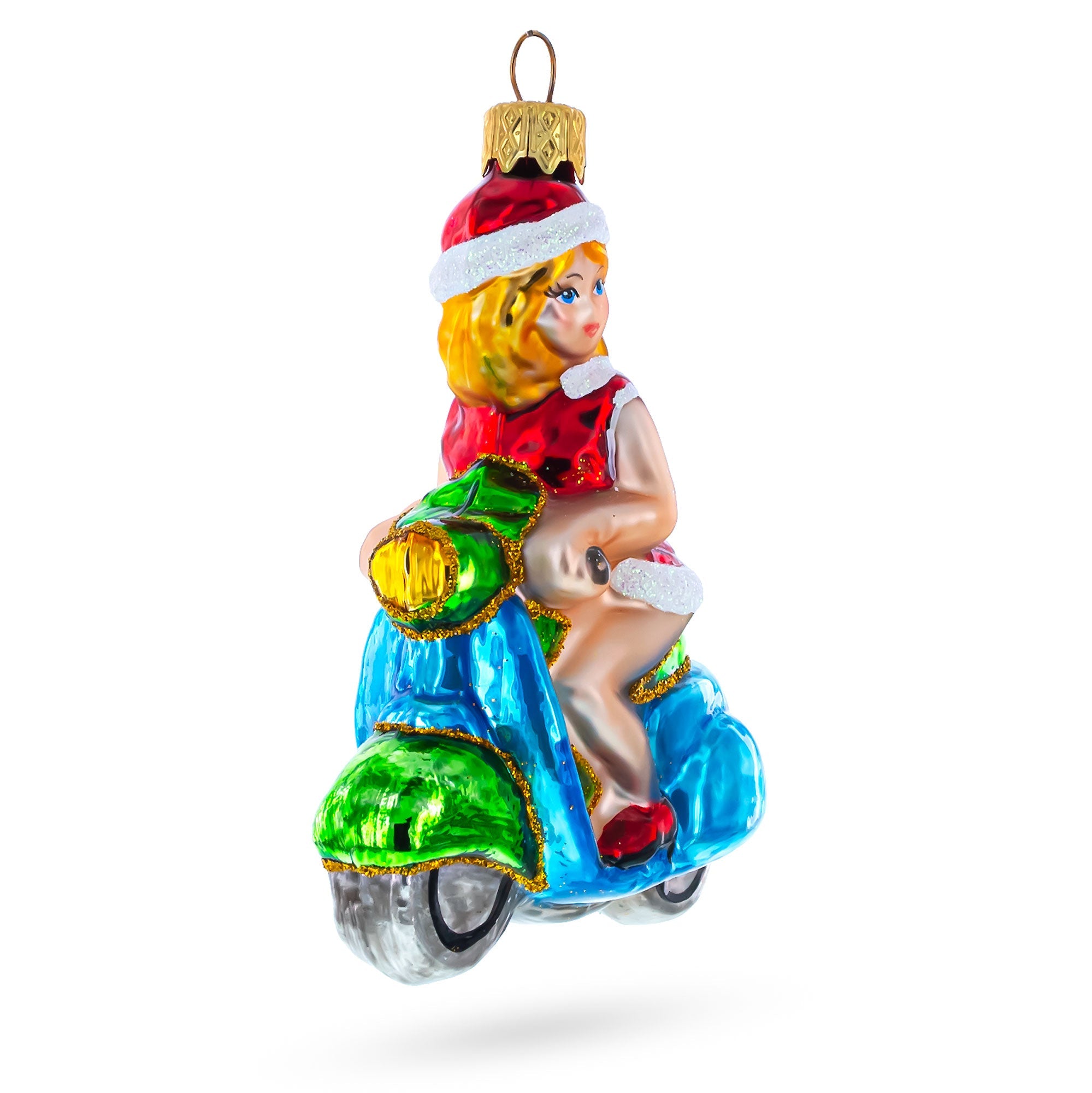 Girl Riding Scooter Glass Christmas Ornament