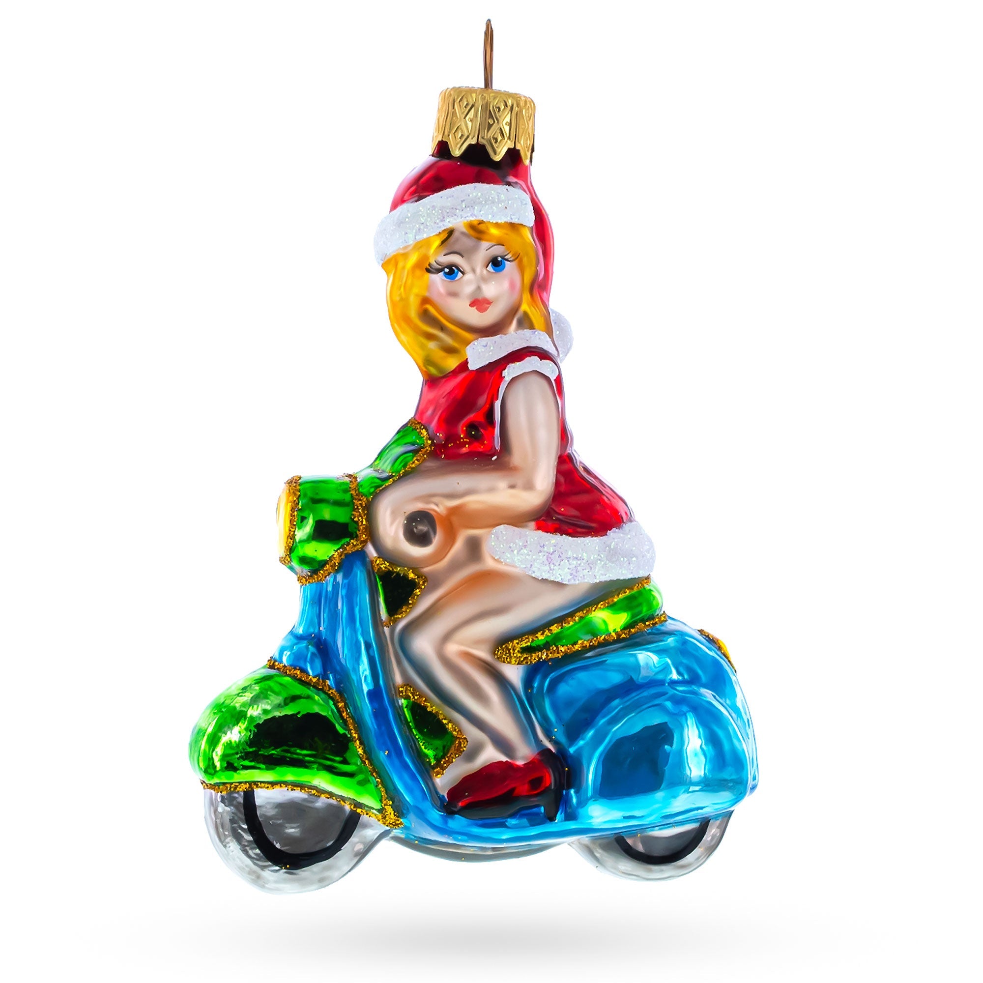 Girl Riding Scooter Glass Christmas Ornament