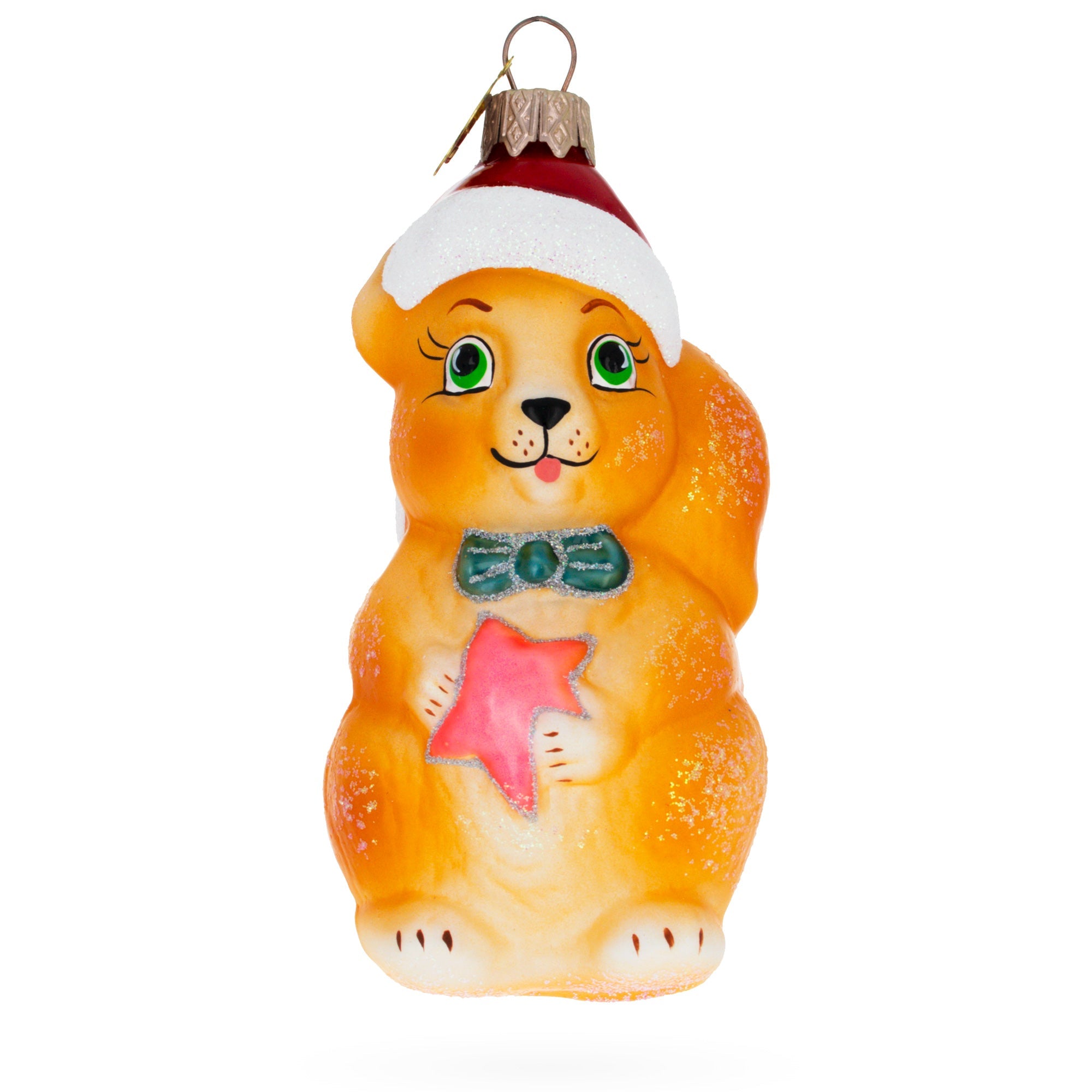 Squirrel With Star Glass Christmas Ornament