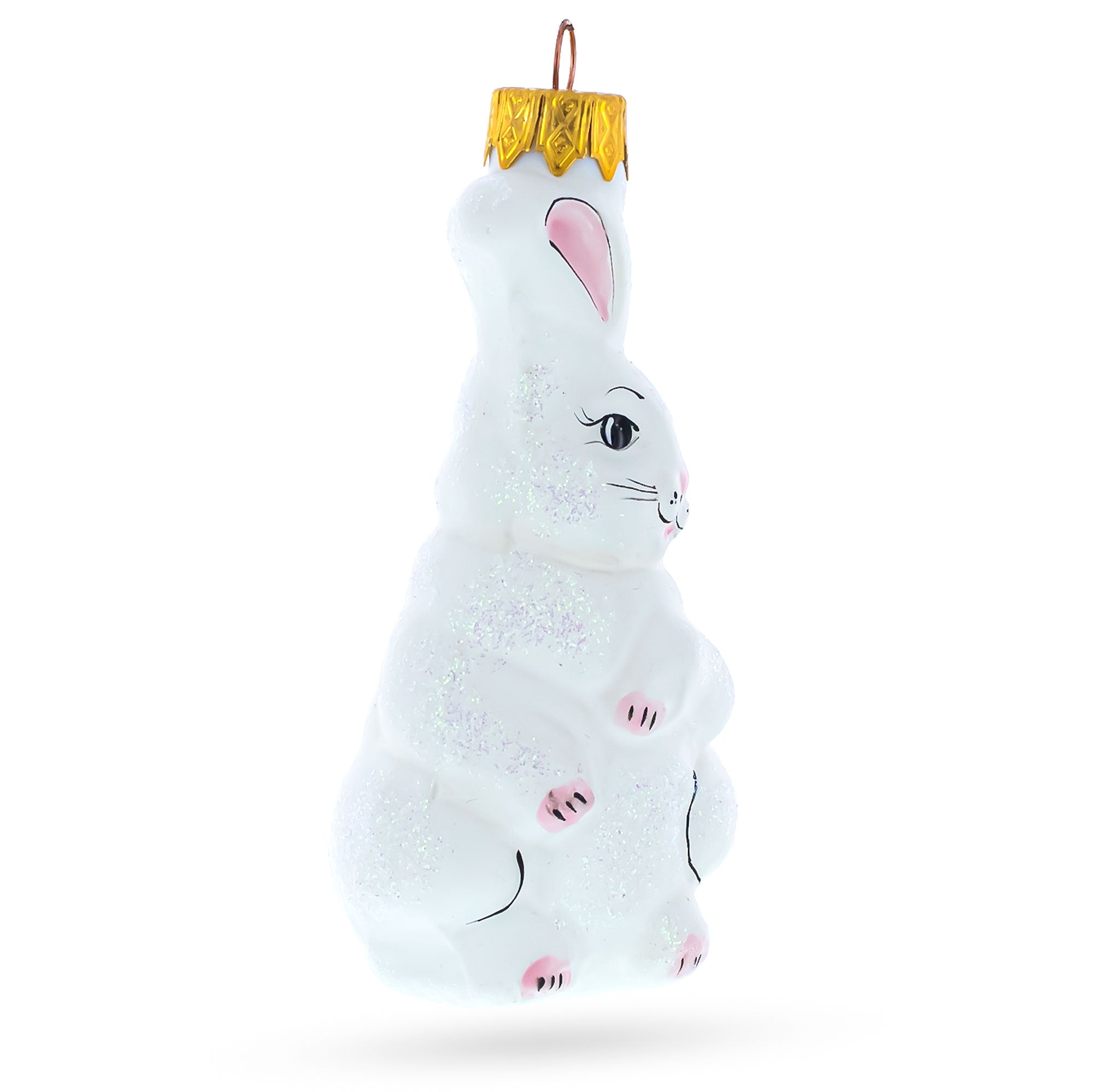 White Bunny Glass Christmas Ornament