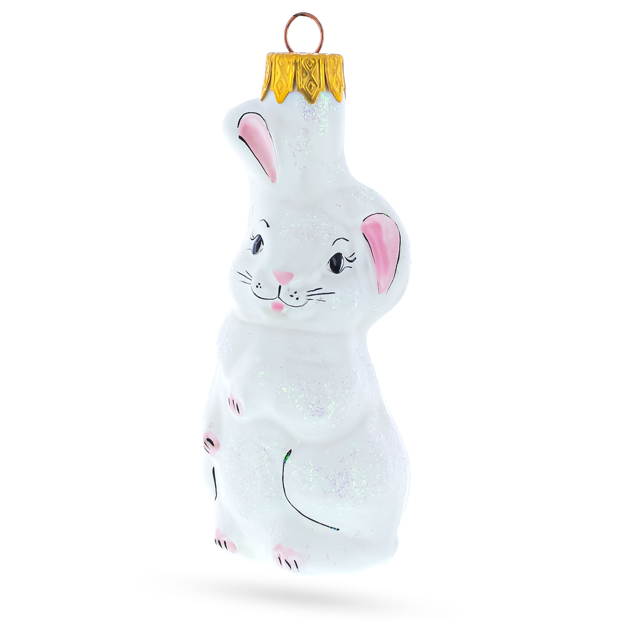 White Bunny Glass Christmas Ornament