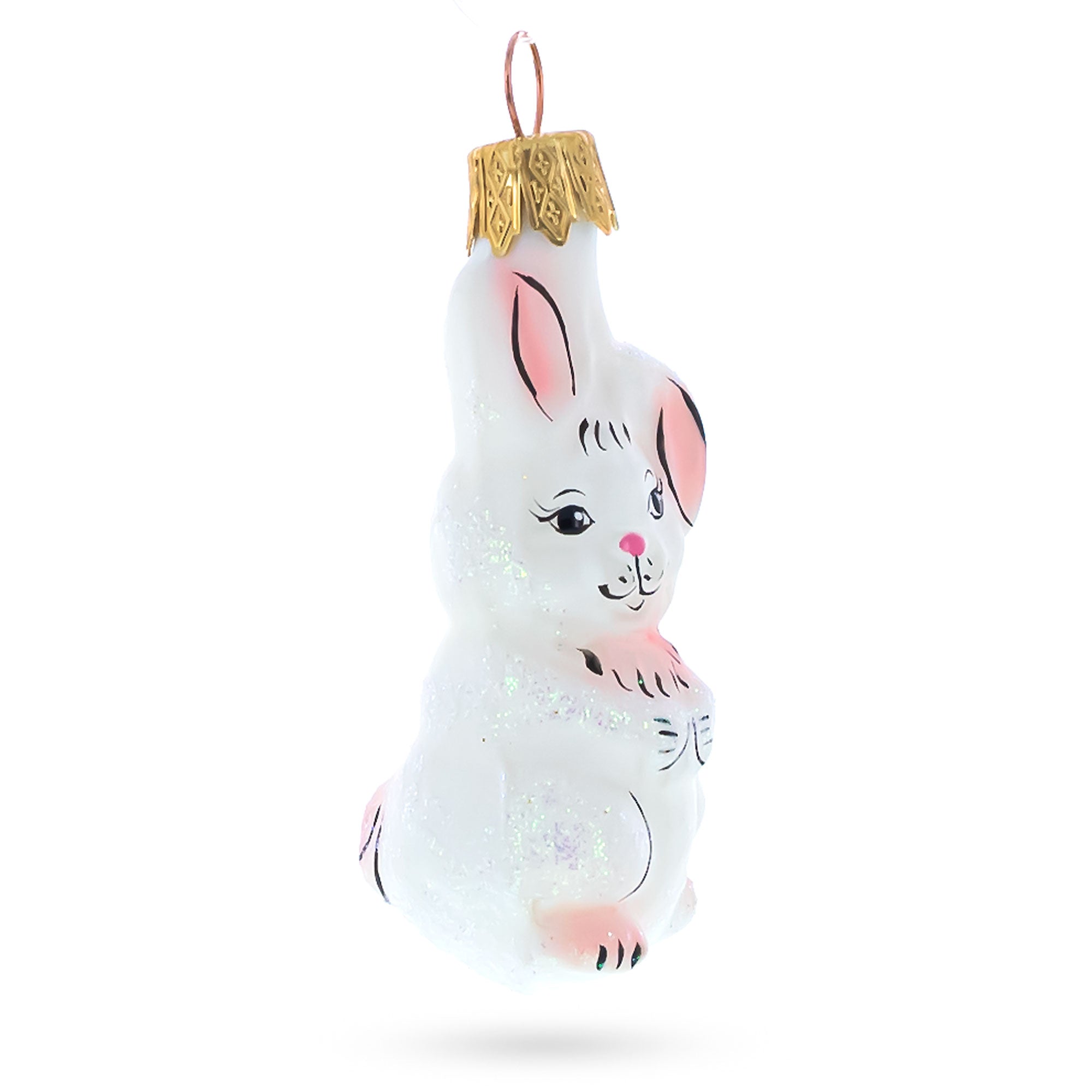 White Bunny Glass Christmas Ornament