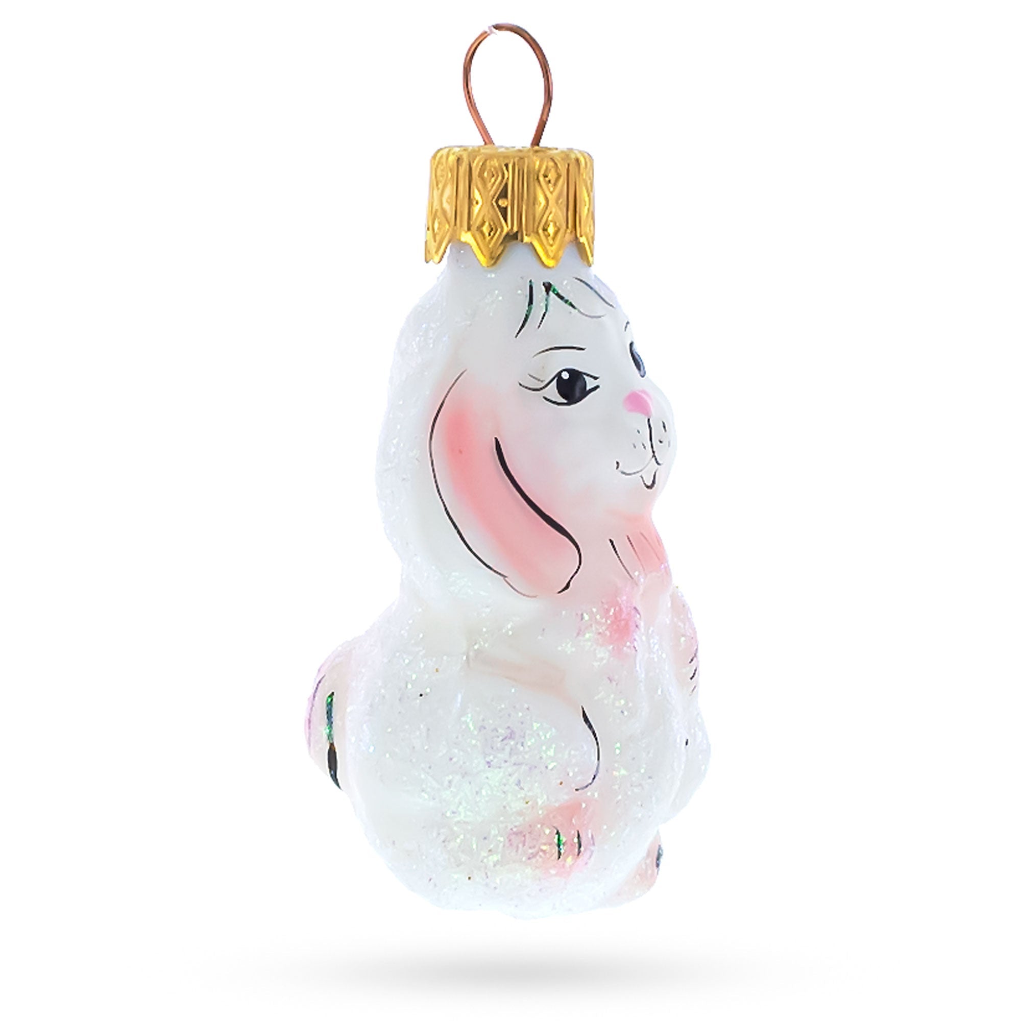 Sparkling White Bunny Glass Christmas Ornament