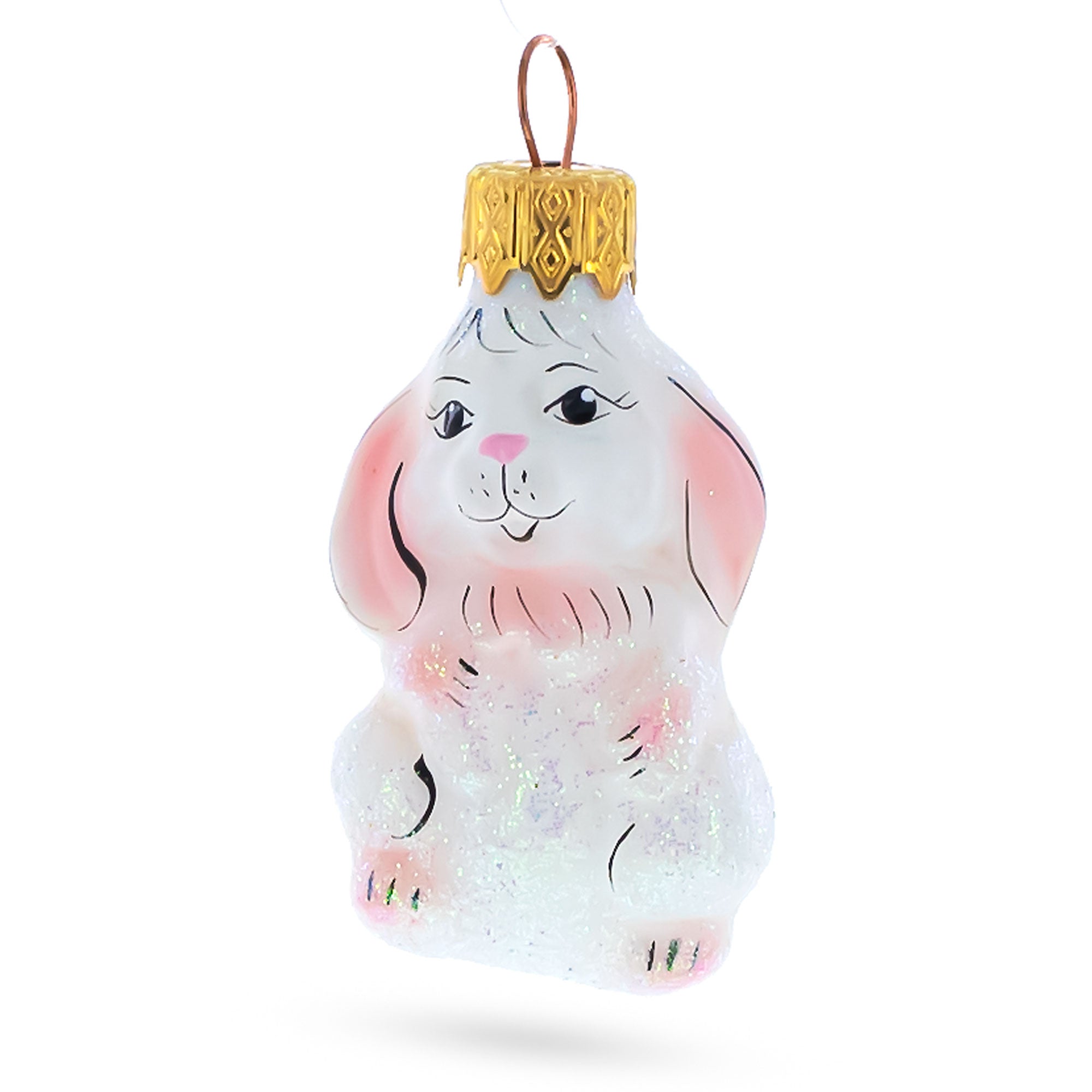 Sparkling White Bunny Glass Christmas Ornament