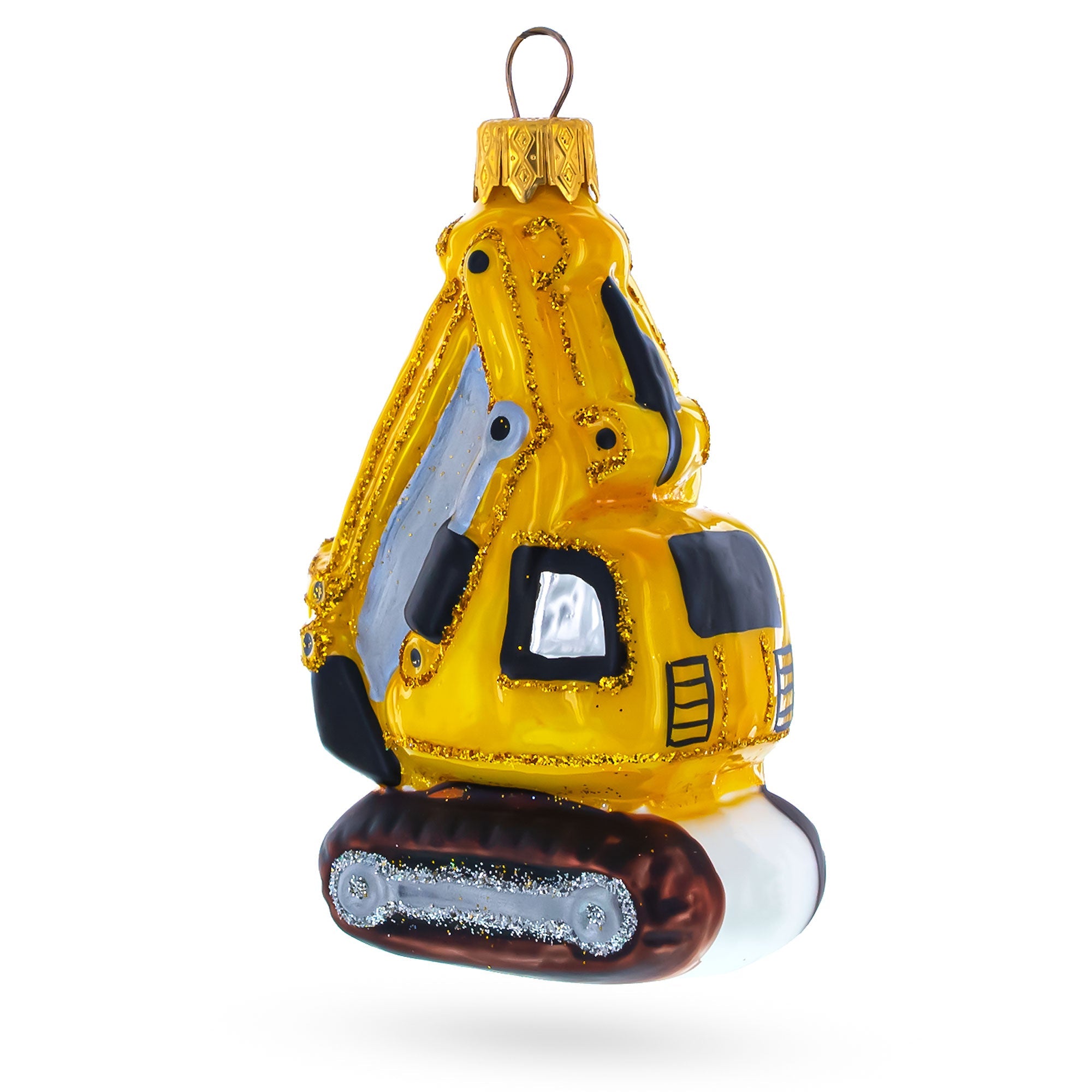 Yellow Excavator Glass Christmas Ornament