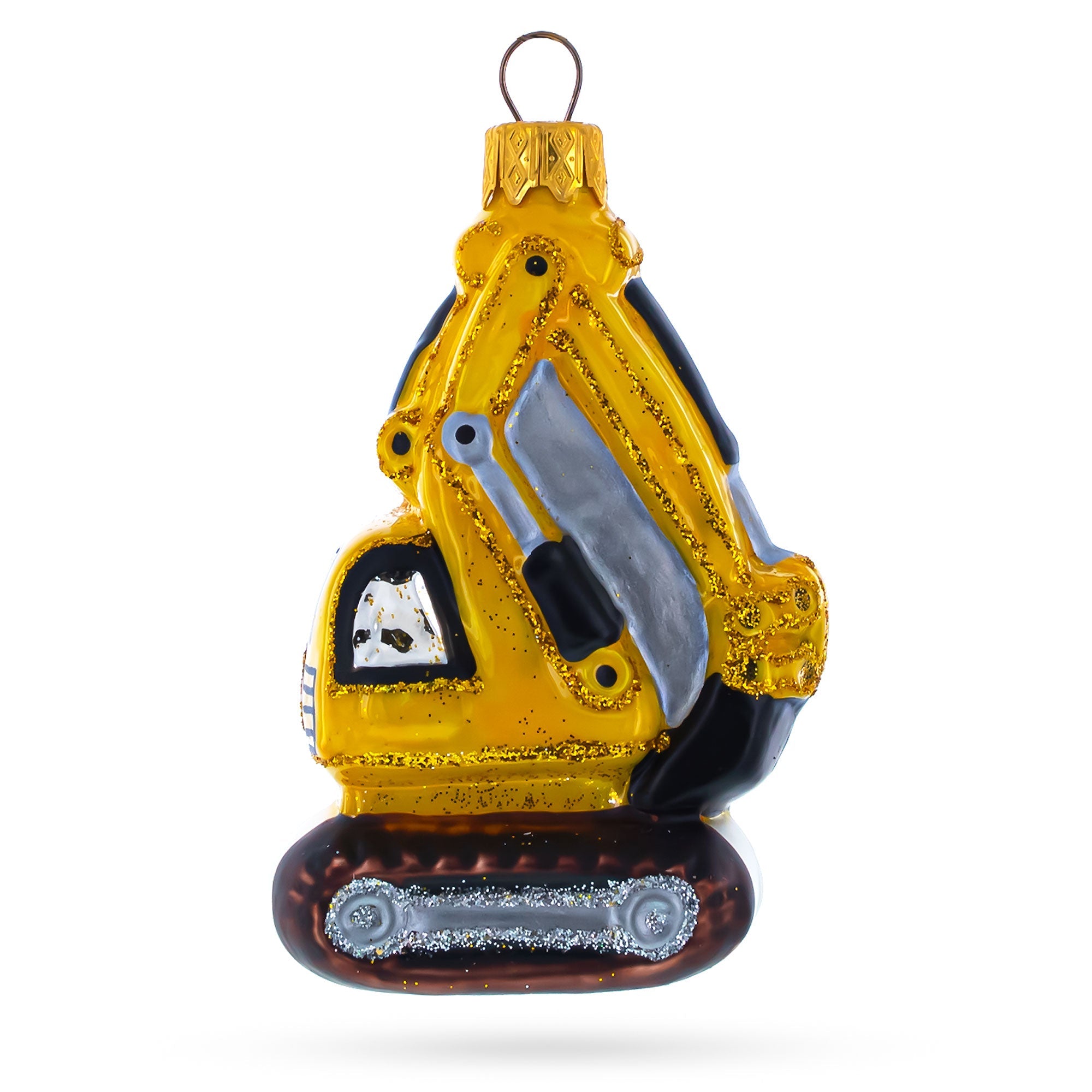 Yellow Excavator Glass Christmas Ornament