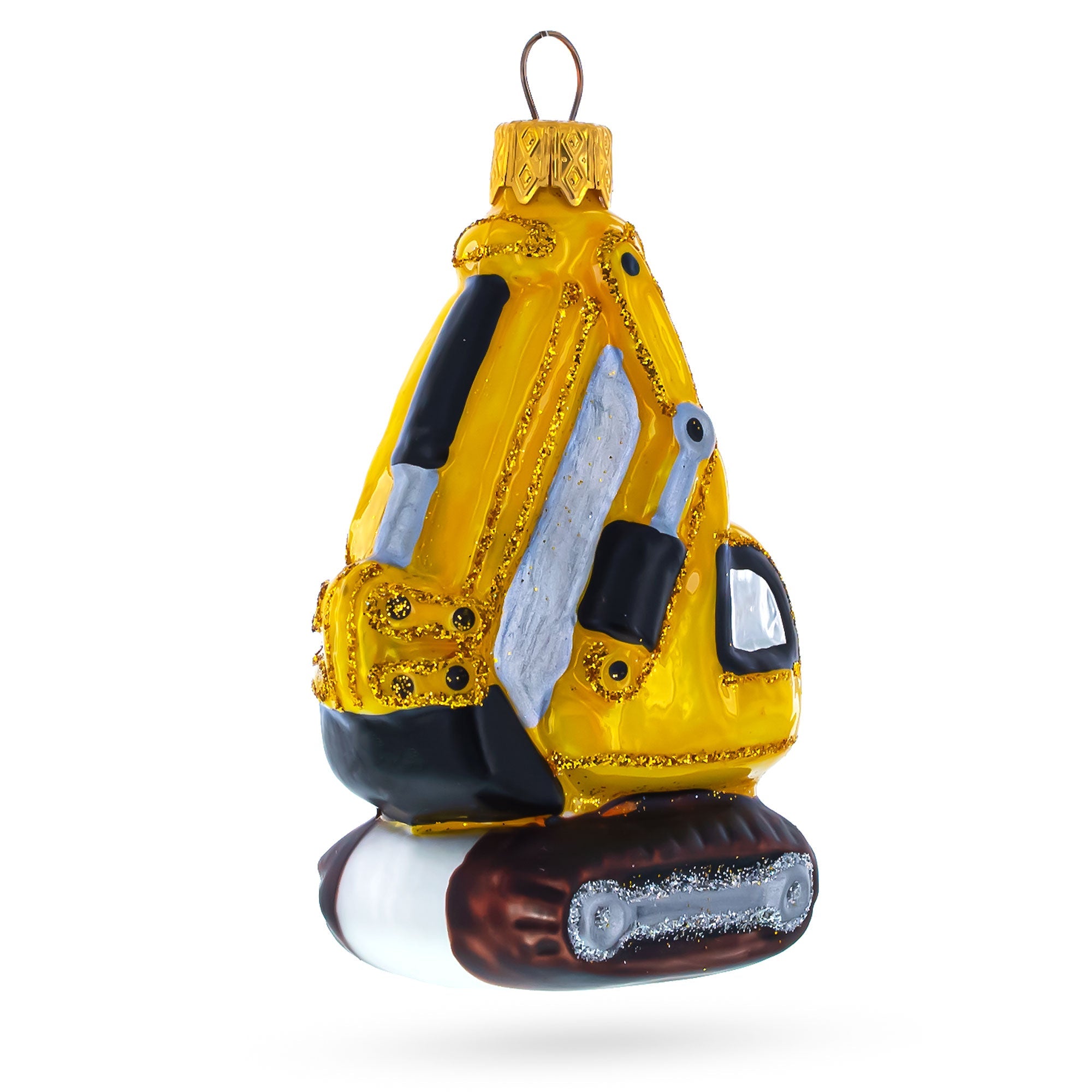 Yellow Excavator Glass Christmas Ornament