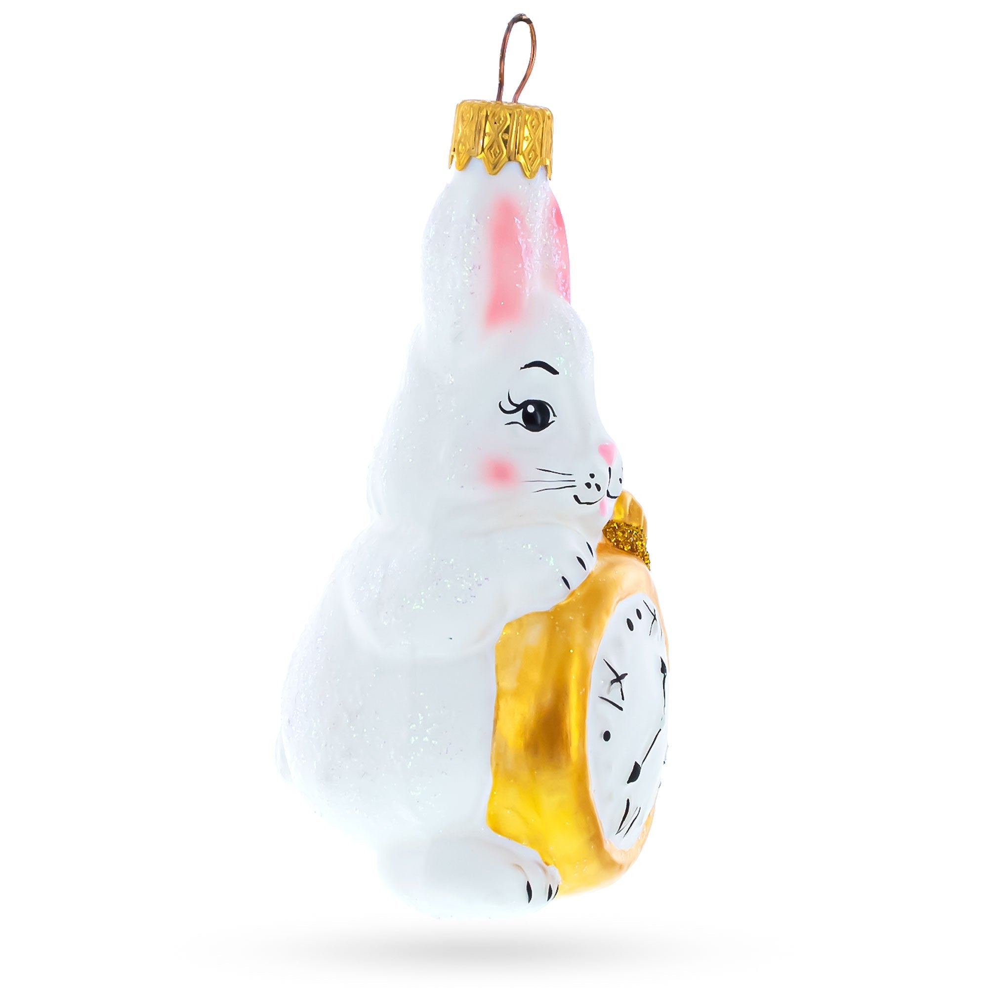 Bunny With Pocket Watch Glass Christmas Ornament