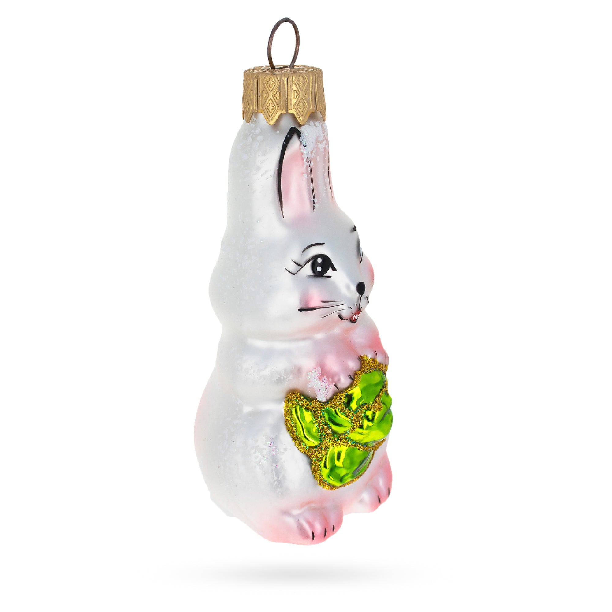 Charming Bunny With Cabbage Glass Christmas Ornament